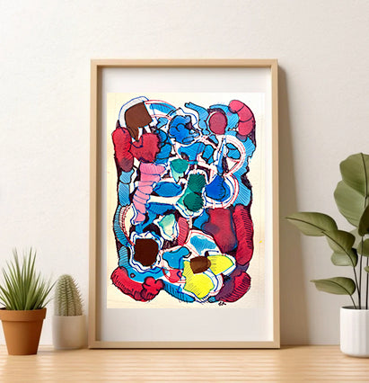 Abstract Ink Still Life | Original Colorful Modern Artwork on Paper 5x7