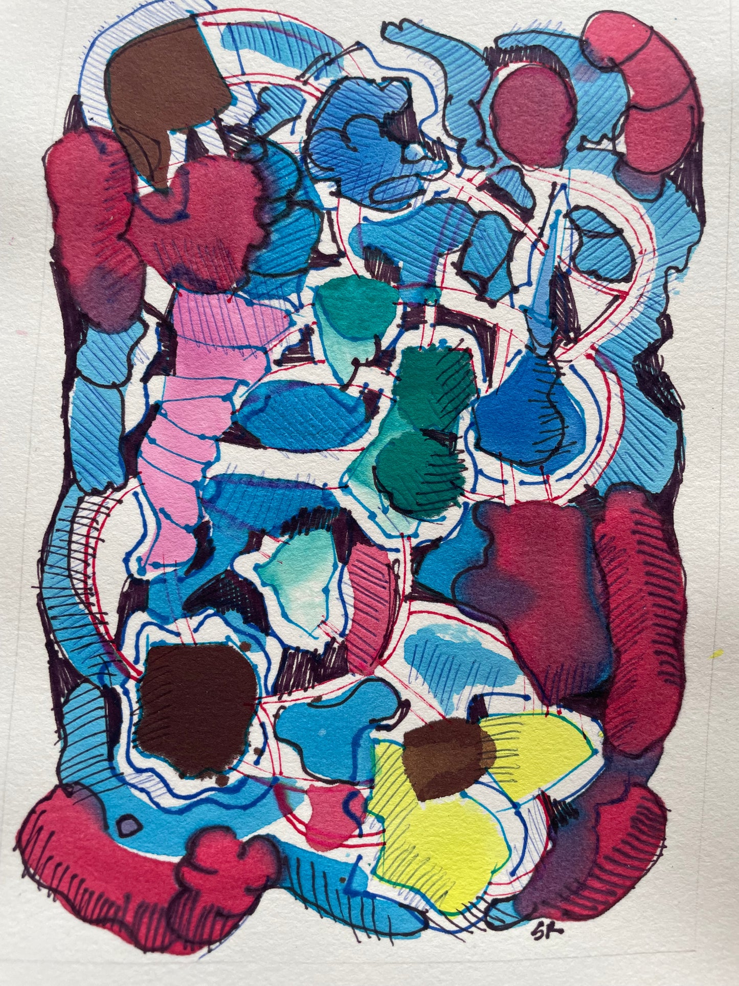 Abstract Ink Still Life | Original Colorful Modern Artwork on Paper 5x7