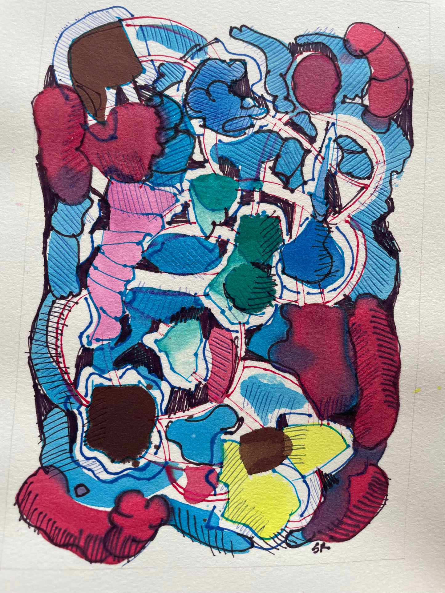 Abstract Ink Still Life | Original Colorful Modern Artwork on Paper 5x7