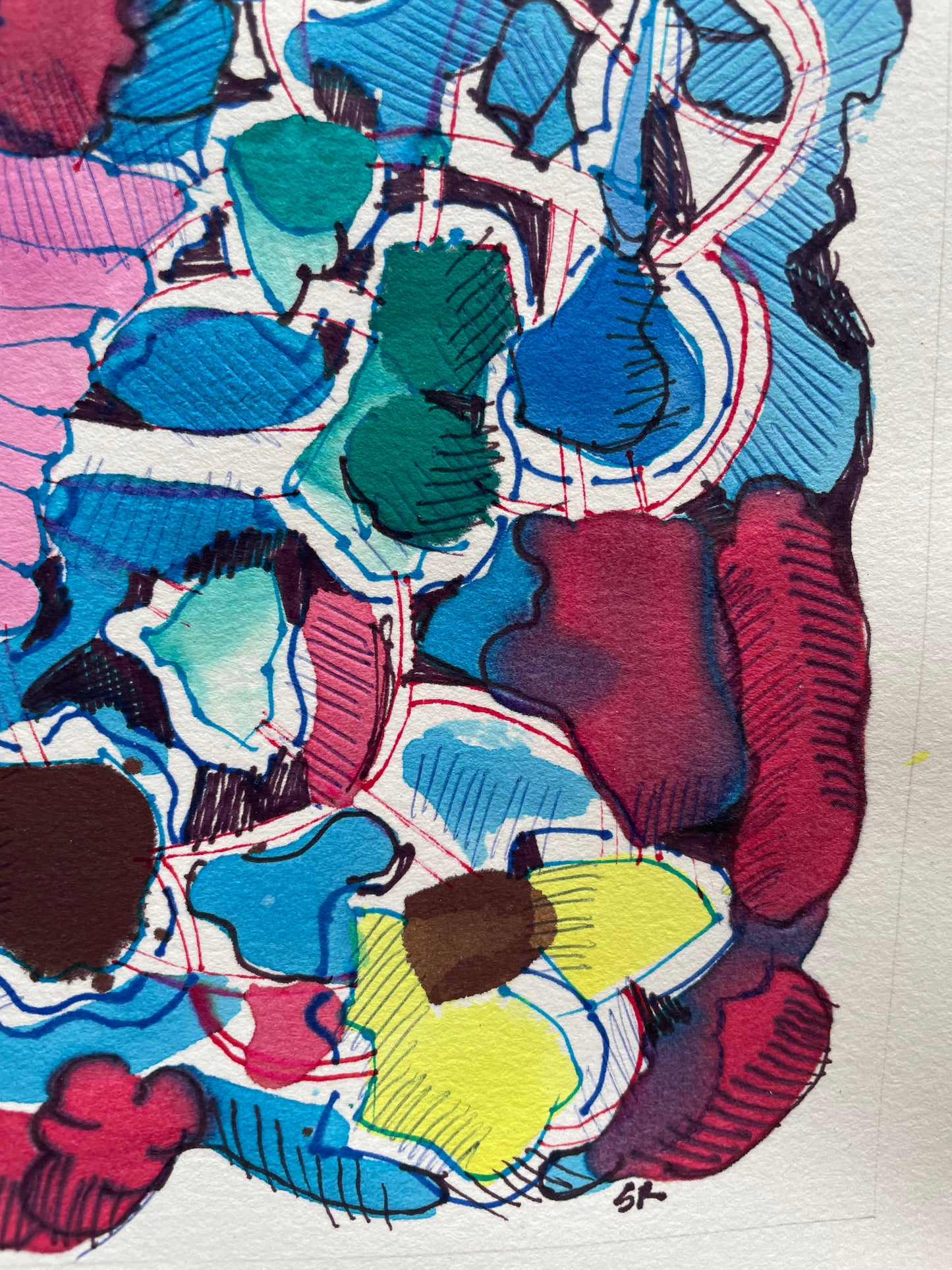 Abstract Ink Still Life | Original Colorful Modern Artwork on Paper 5x7