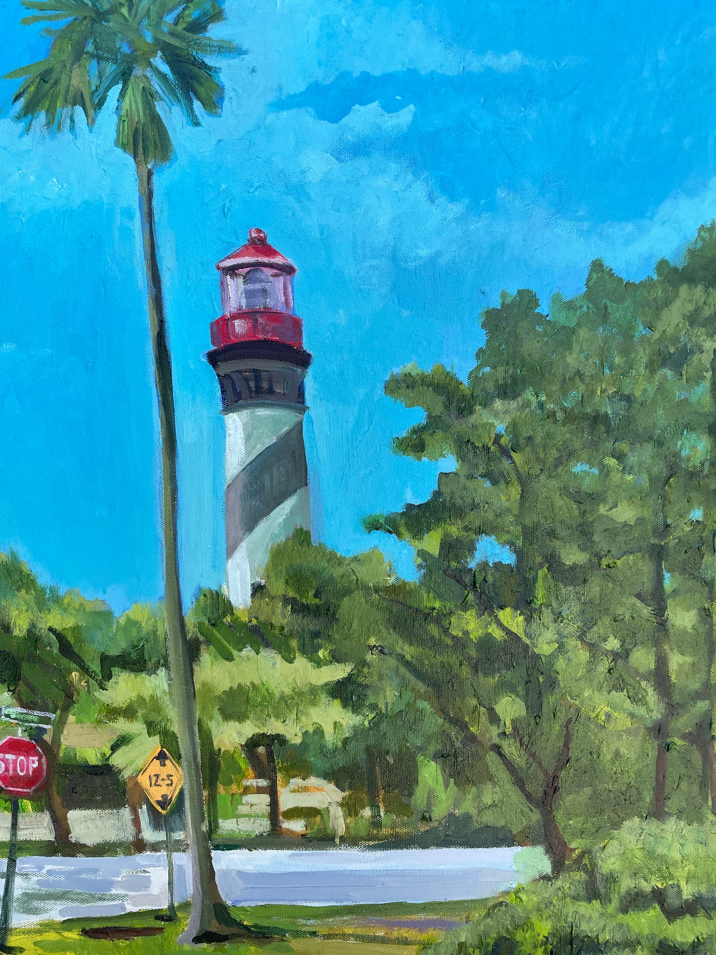 Beacon on Anastasia, Acrylic and Gouache on Canvas, Original Oil Painting