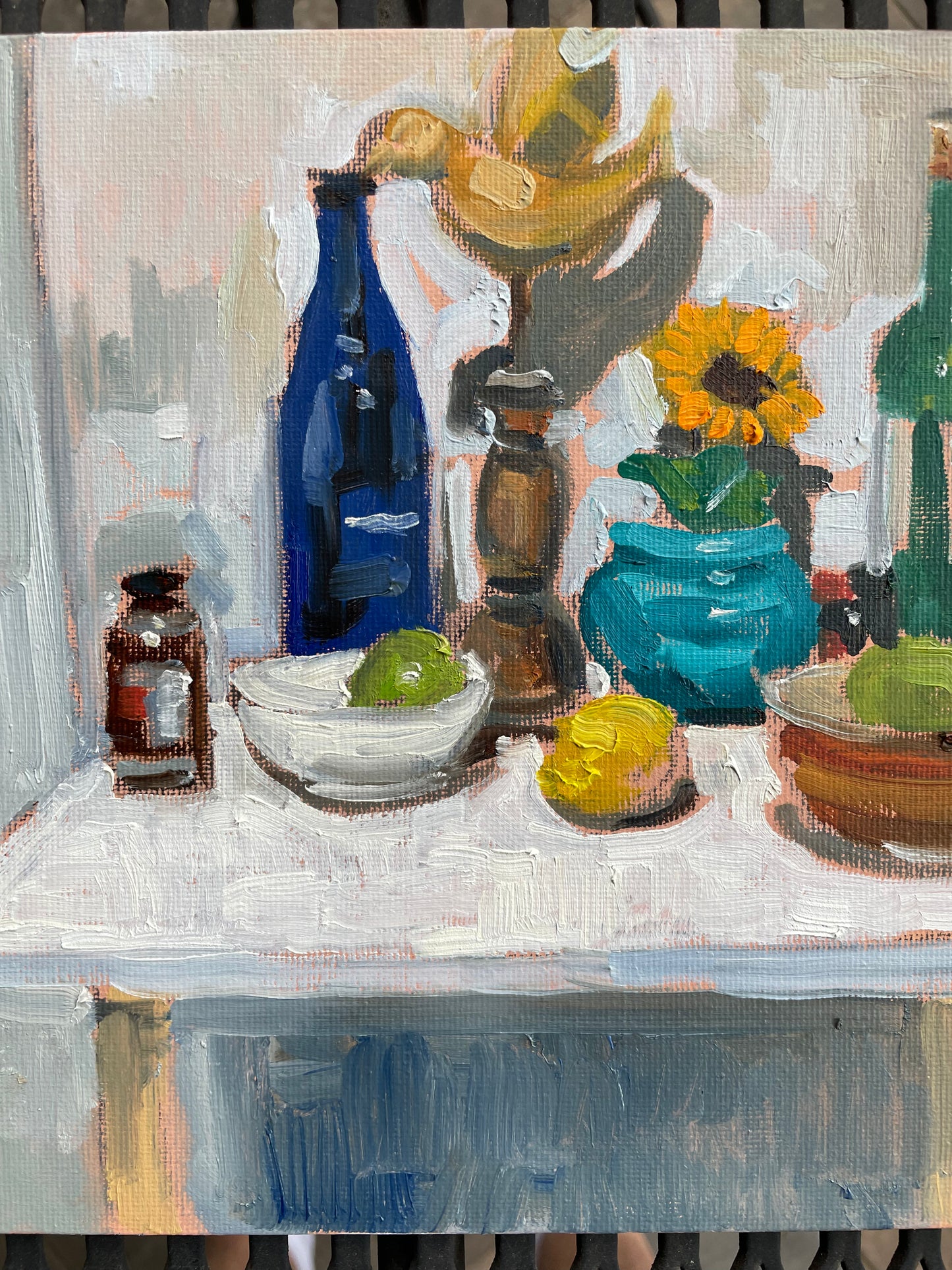 Arrangement with Wooden Bird, Oil on canvas panel, #45 of 100 Paintings in 100 Days