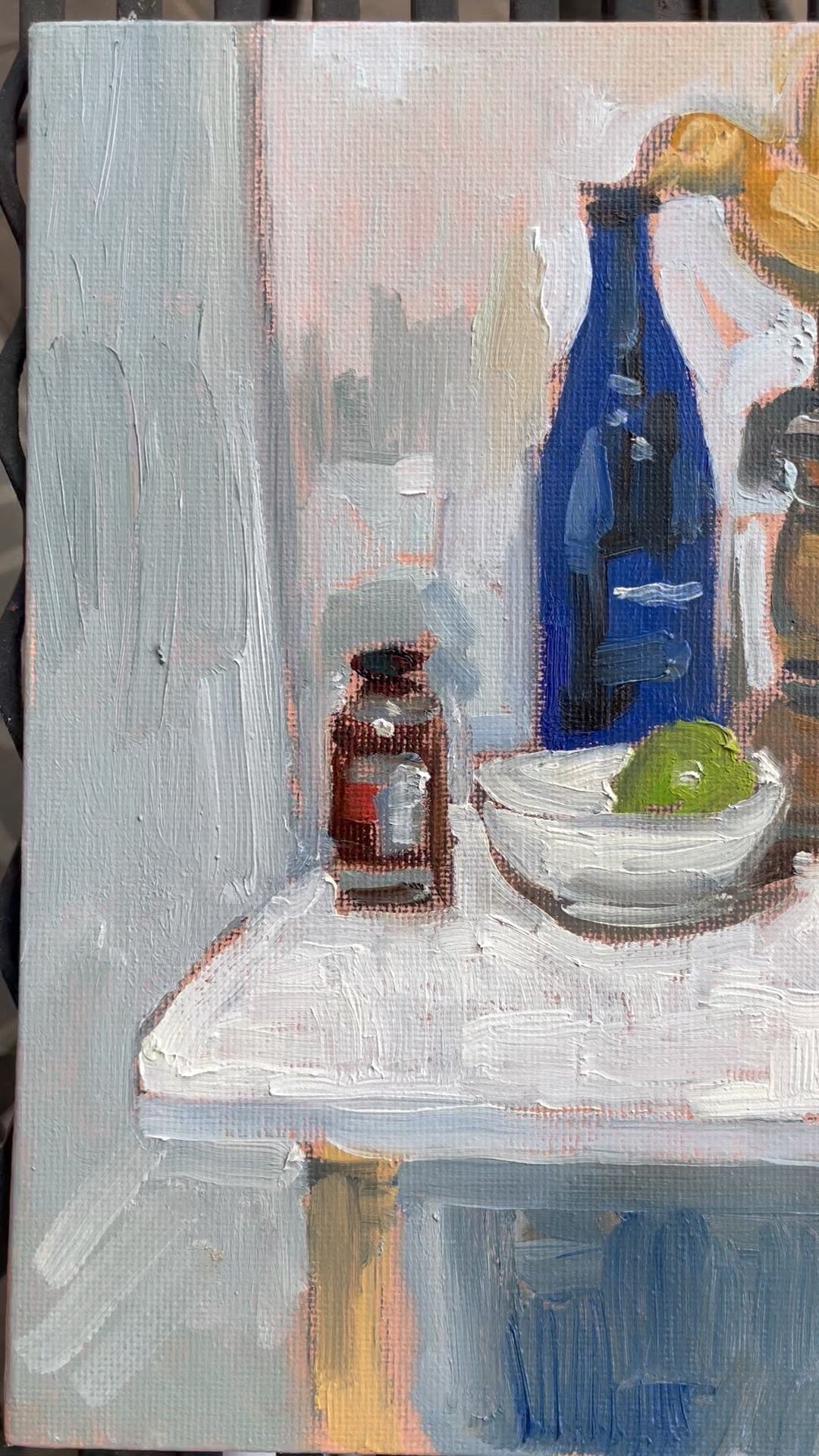 Arrangement with Wooden Bird, Oil on canvas panel, #45 of 100 Paintings in 100 Days