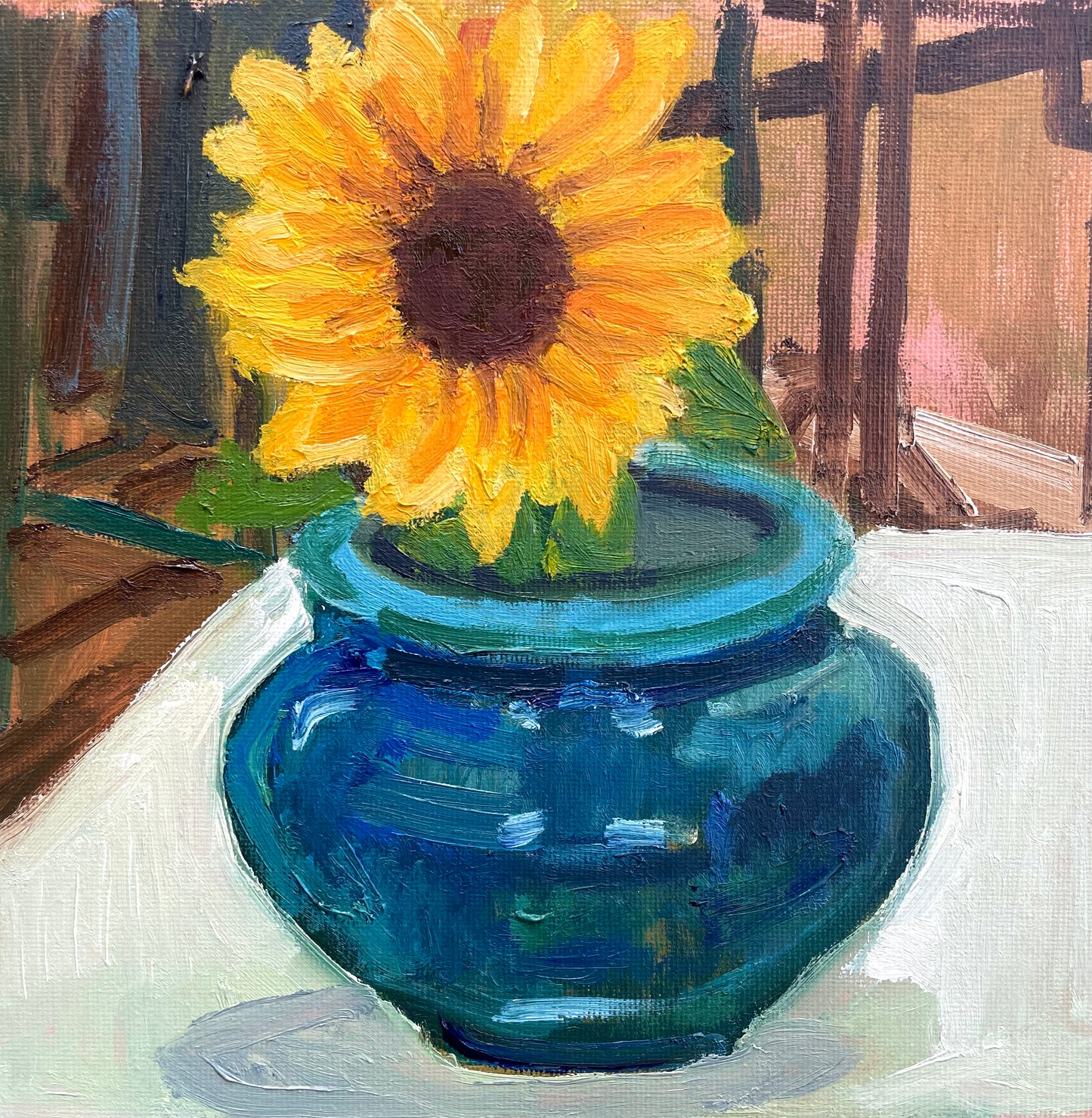 Sunflower, Oil on canvas panel, #41 of 100 Paintings in 100 Days