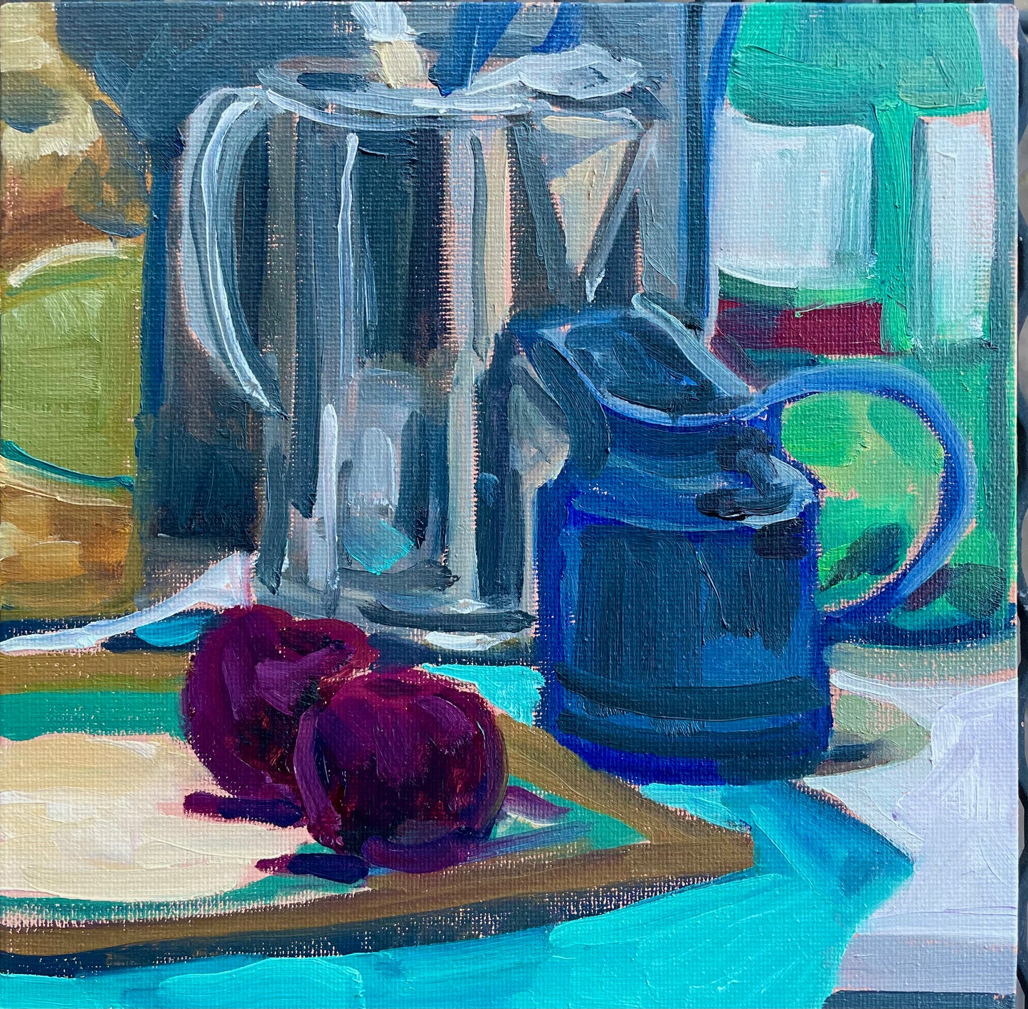 Two Plums, Oil on canvas panel, #46 of 100 Paintings in 100 Days
