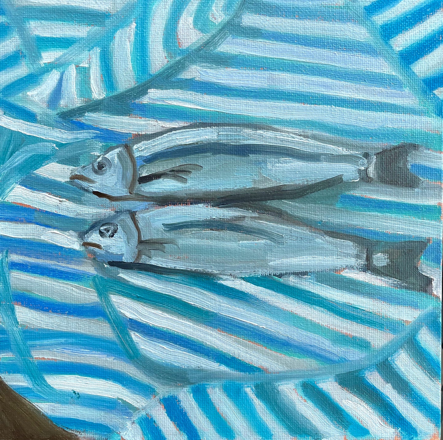 Two Fish, Oil on canvas panel, #52 of 100 Paintings in 100 Days