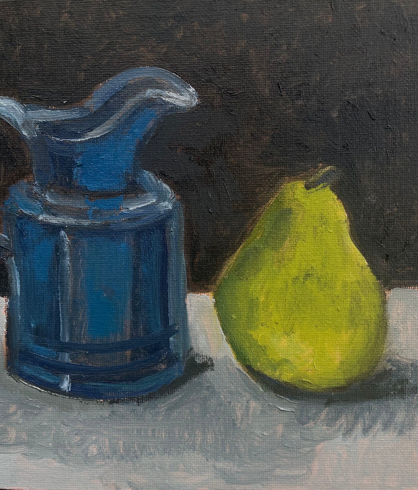 Creamer and Pear, Oil on canvas panel, #43 of 100 Paintings in 100 Days