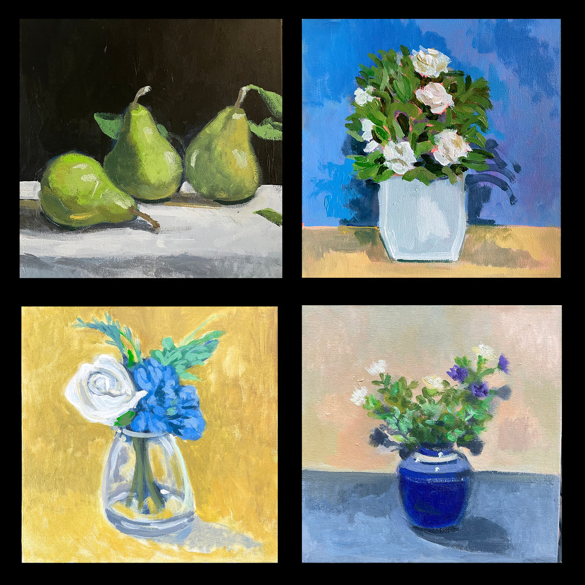 4 Print Special, Flowers and Fruit, Digital Prints on Linen Paper, 100 Paintings in 100 Days, #66, #80, #82, and #86