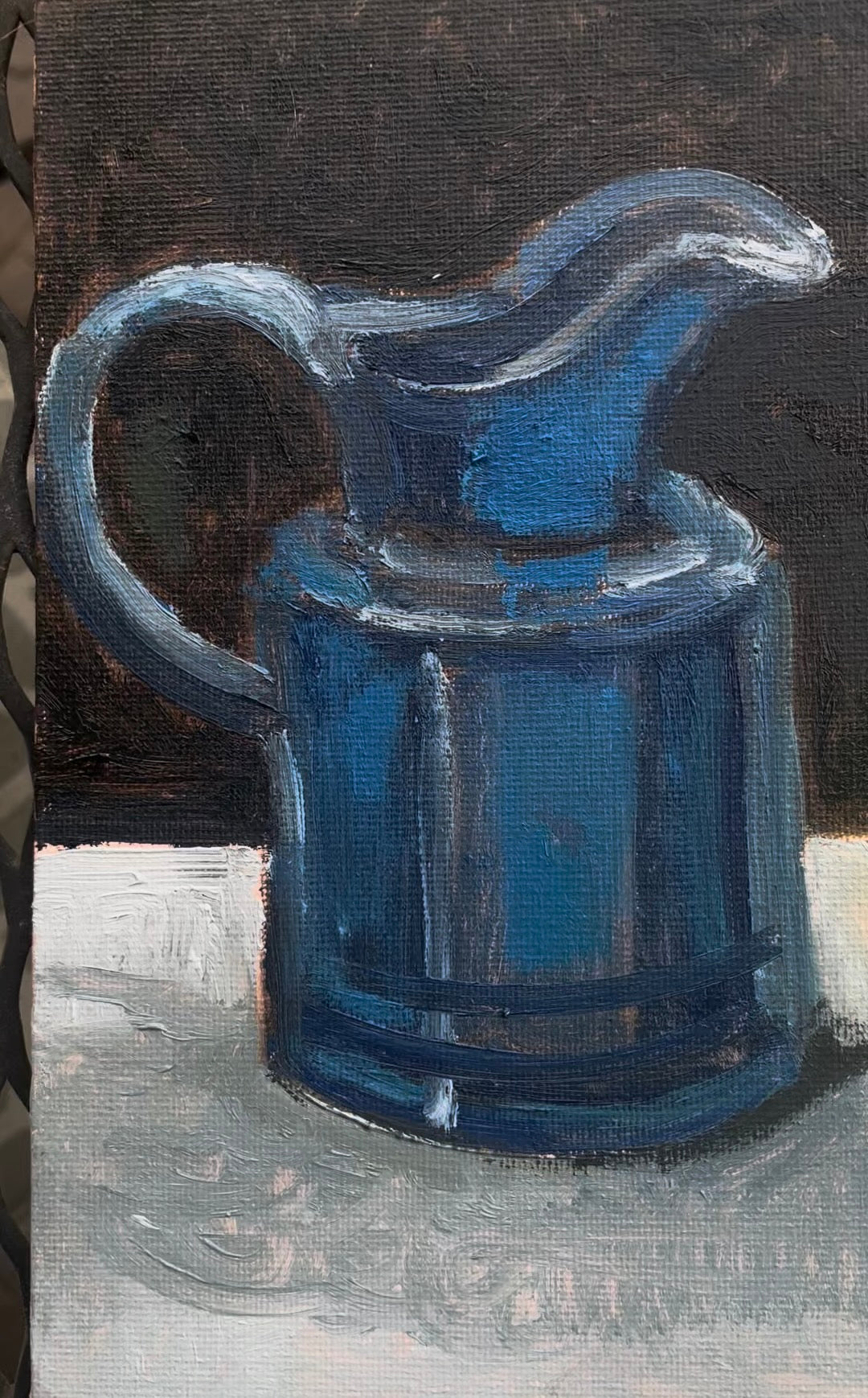 Creamer and Pear, Oil on canvas panel, #43 of 100 Paintings in 100 Days