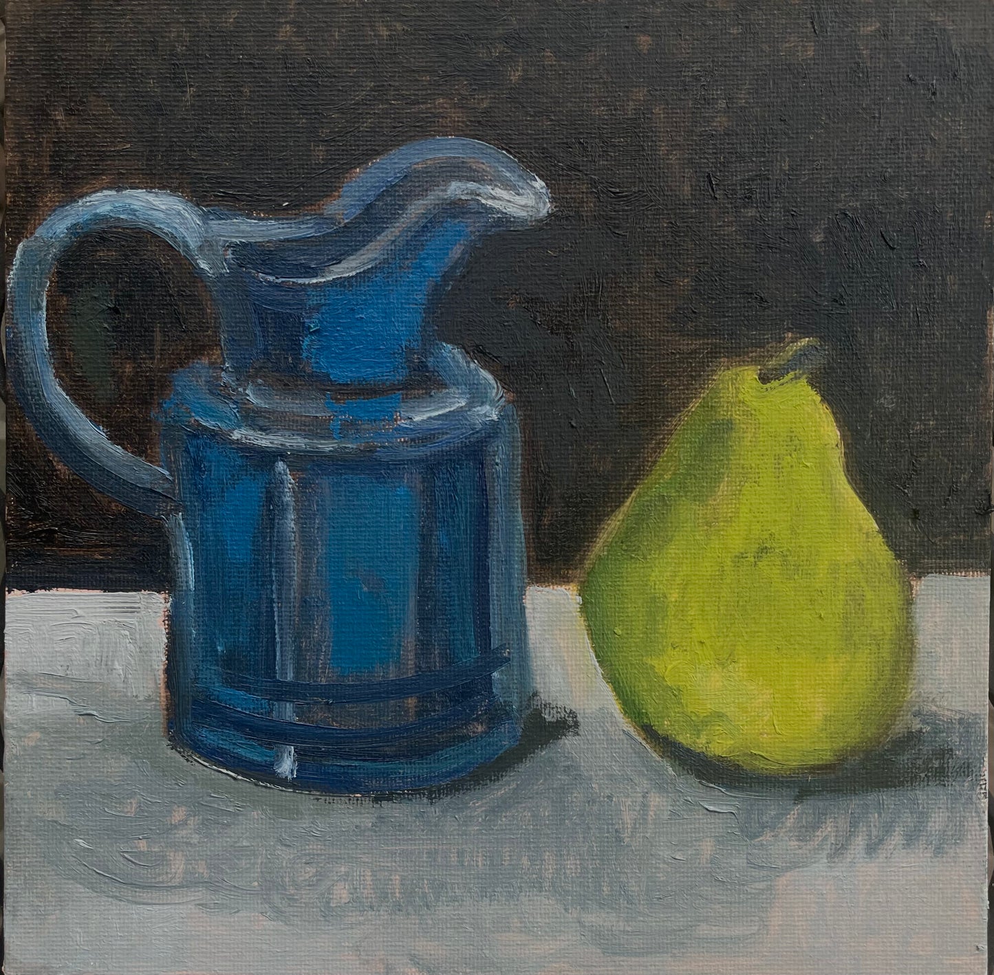 Creamer and Pear, Oil on canvas panel, #43 of 100 Paintings in 100 Days