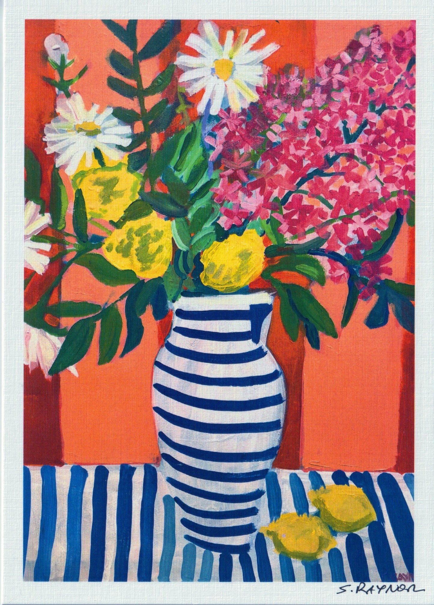 Blue Striped Vase, High Quality Linen Print, 5x7 inches