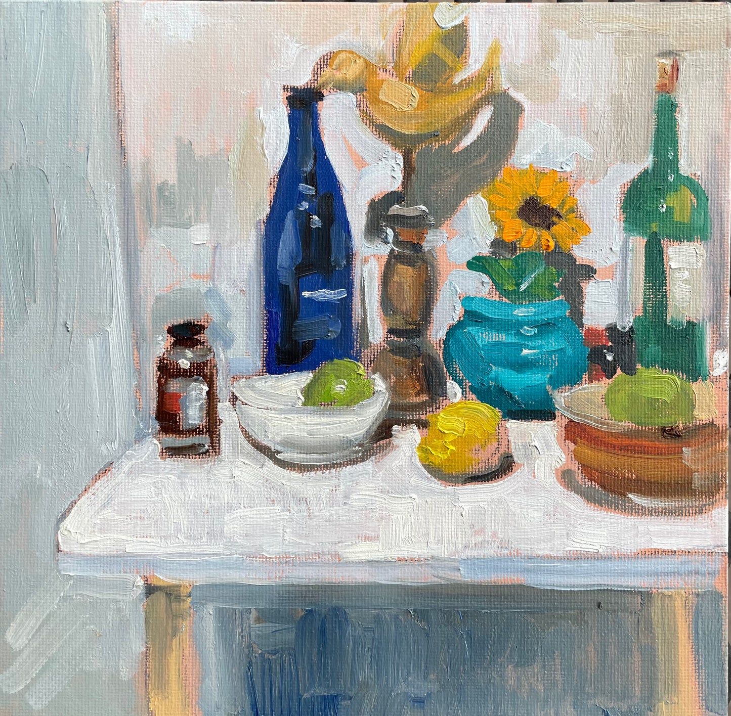 Arrangement with Wooden Bird, Oil on canvas panel, #45 of 100 Paintings in 100 Days