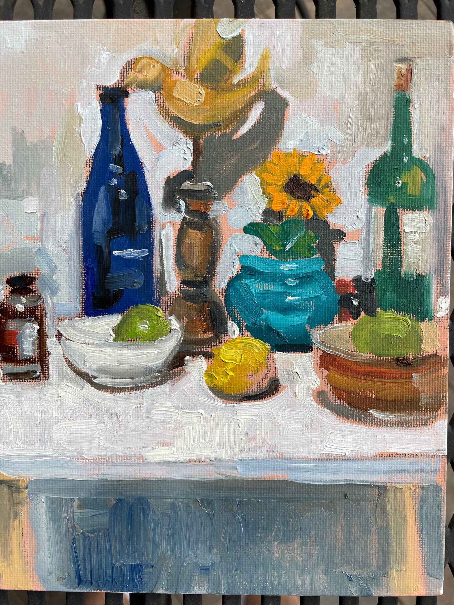 Arrangement with Wooden Bird, Oil on canvas panel, #45 of 100 Paintings in 100 Days