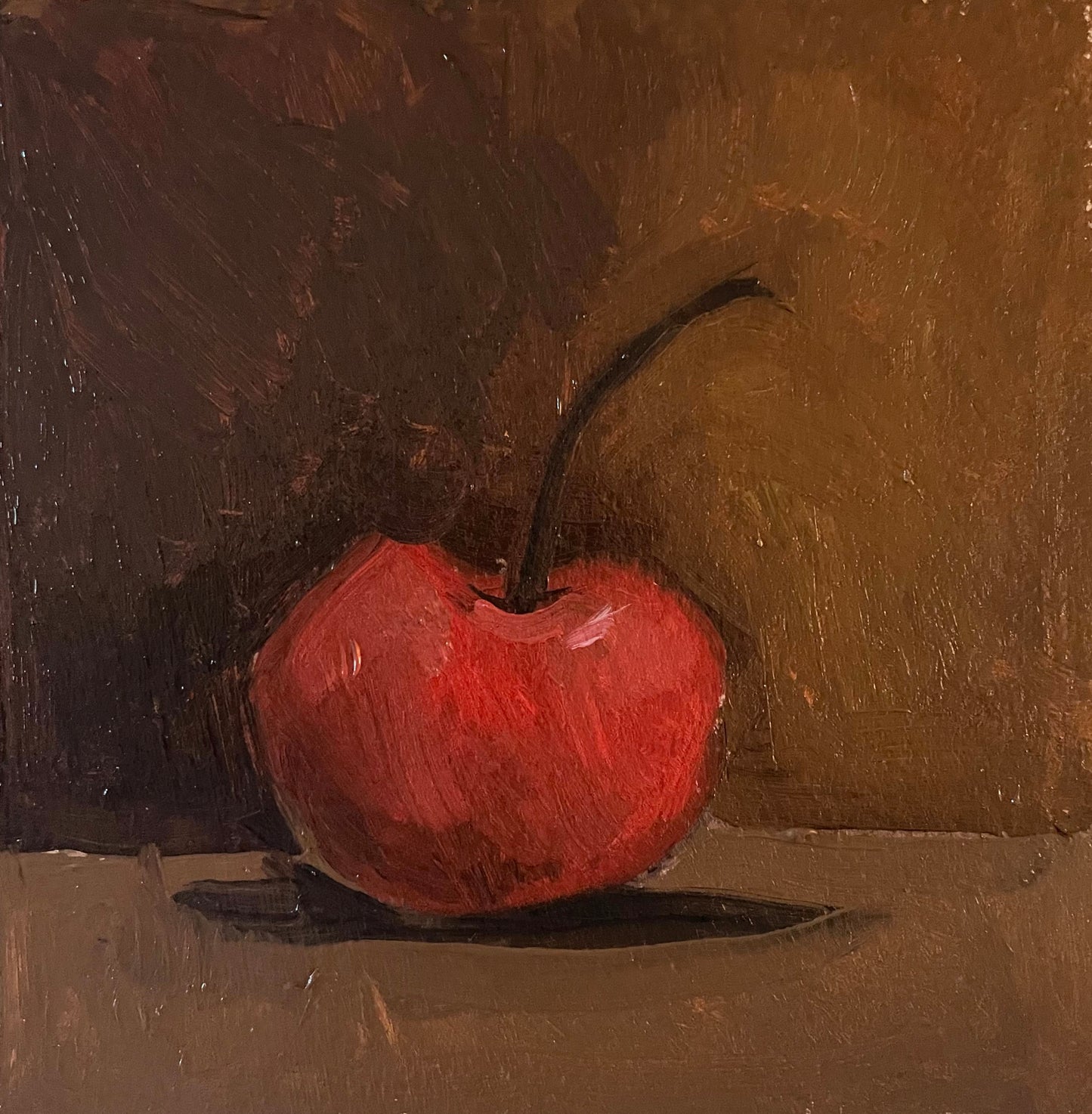 Portrait of a Cherry, Oil Painting, 6x6, Still Life Art, Old Masters Style