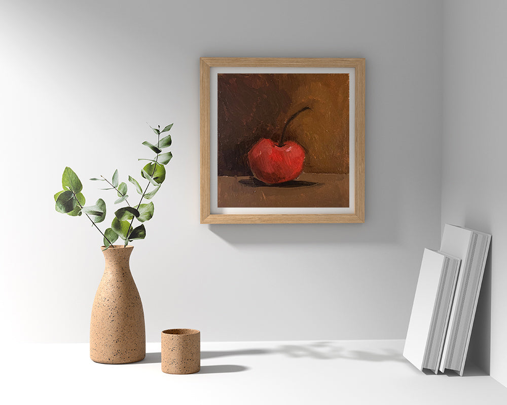 Portrait of a Cherry, Oil Painting, 6x6, Still Life Art, Old Masters Style