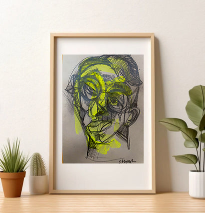 Cubist Gatsby | 5x8 Original Graphite & Highlighter Portrait Drawing | Modern Cubist-Inspired Artwork