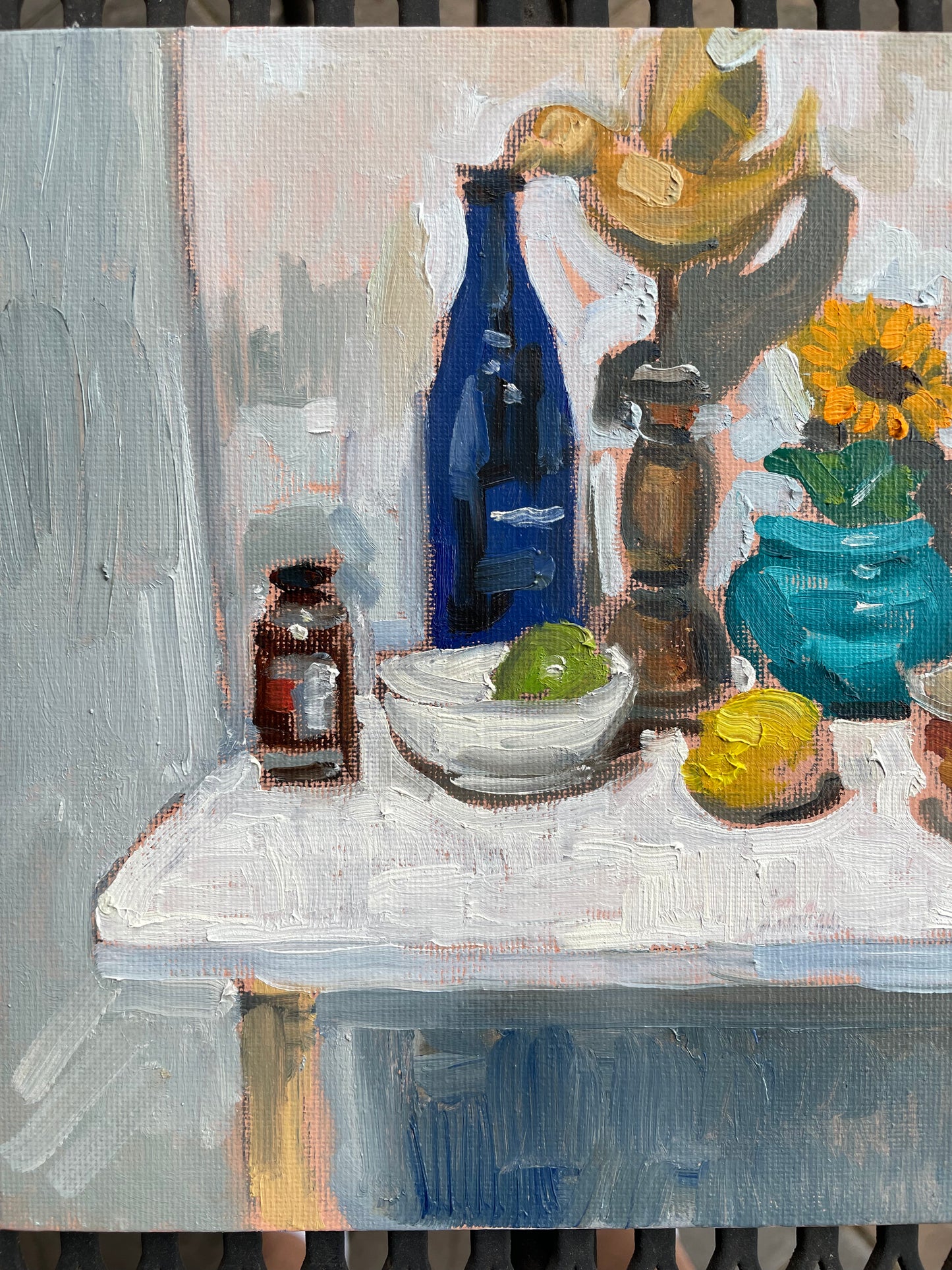 Arrangement with Wooden Bird, Oil on canvas panel, #45 of 100 Paintings in 100 Days