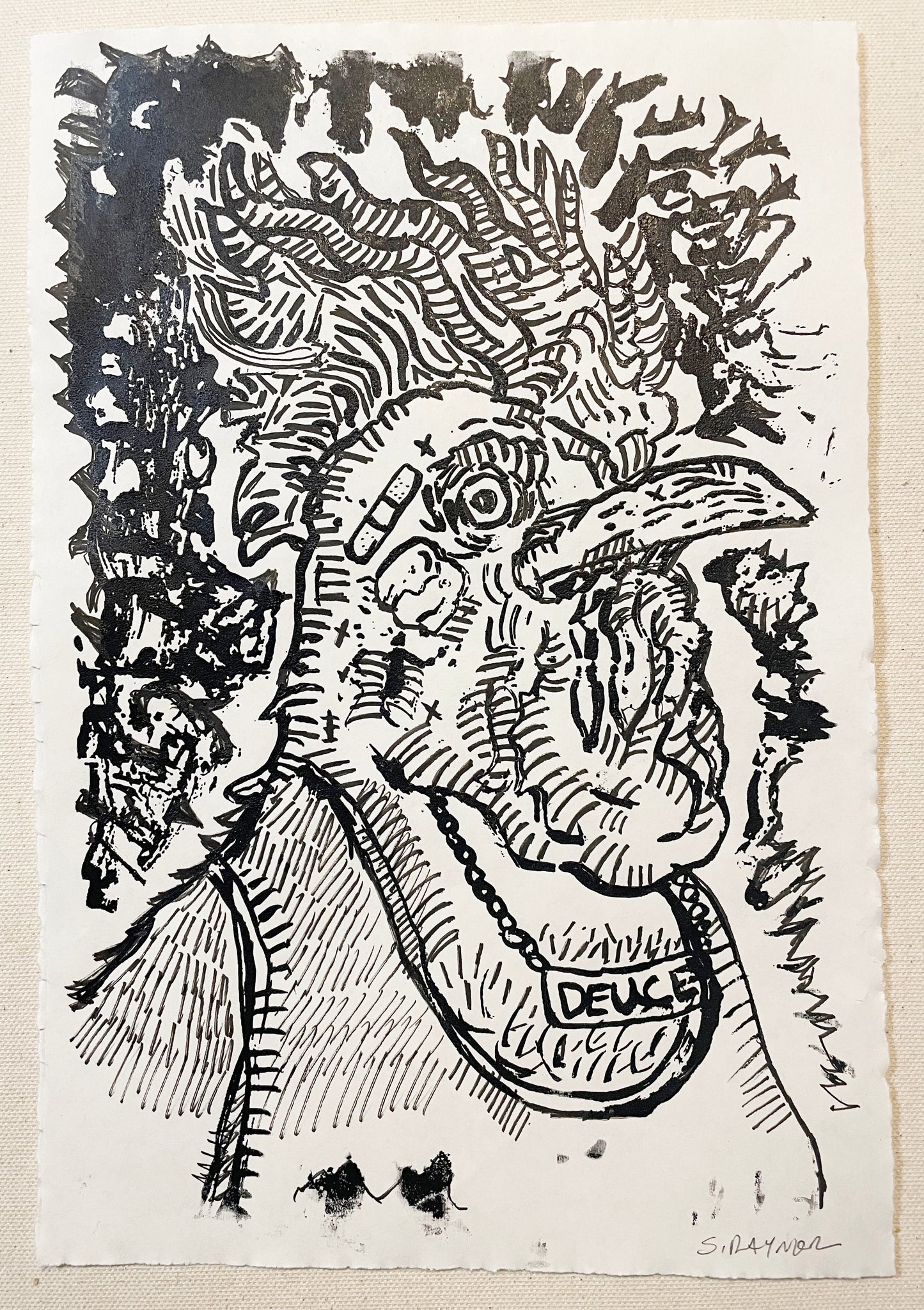 Deuce the Rooster, Hand Drawing over original Screenprint