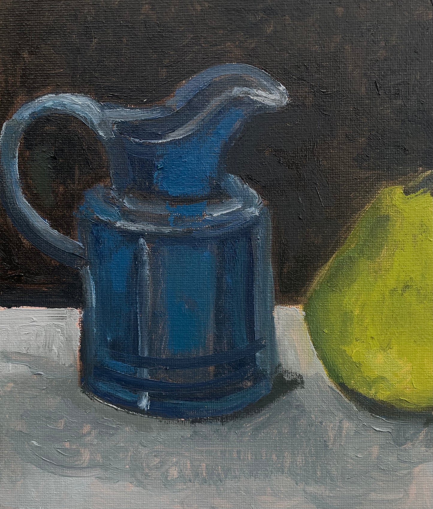 Creamer and Pear, Oil on canvas panel, #43 of 100 Paintings in 100 Days