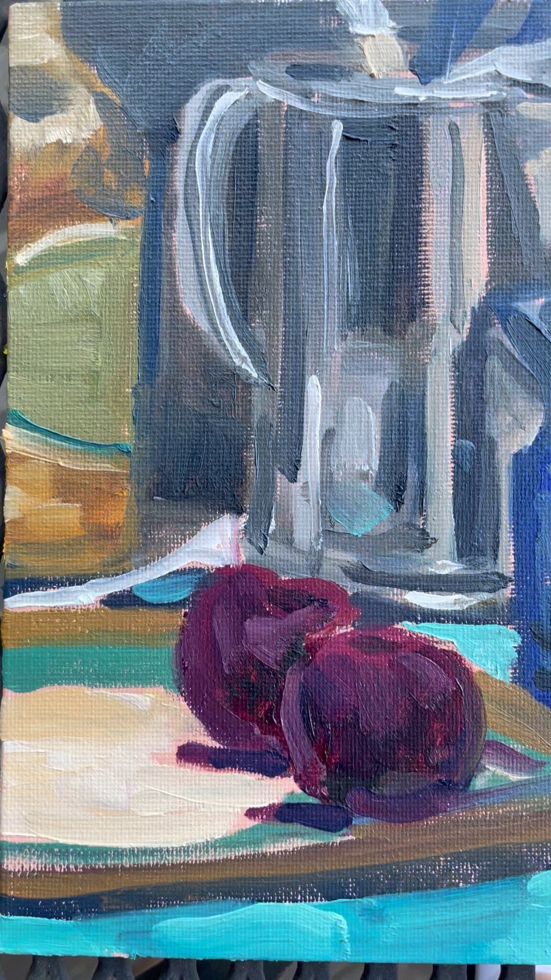 Two Plums, Oil on canvas panel, #46 of 100 Paintings in 100 Days
