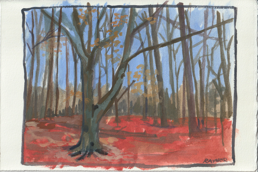 Red Wood, Original Casein Painting, Signed Artist