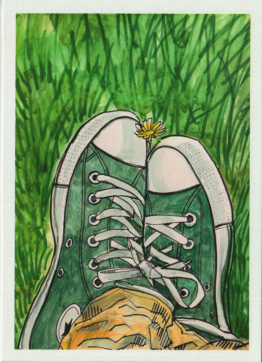 Green Converse with Flower, Digital Print on Linen Paper 5x7