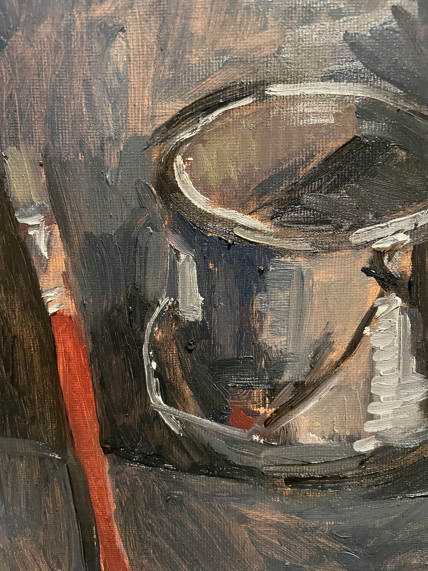 Paint Cup and Brush, Oil on canvas panel, 8x8 inches original painting