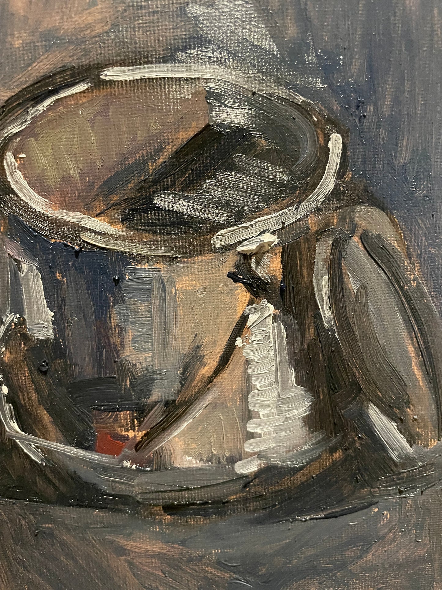Paint Cup and Brush, Oil on canvas panel, 8x8 inches original painting