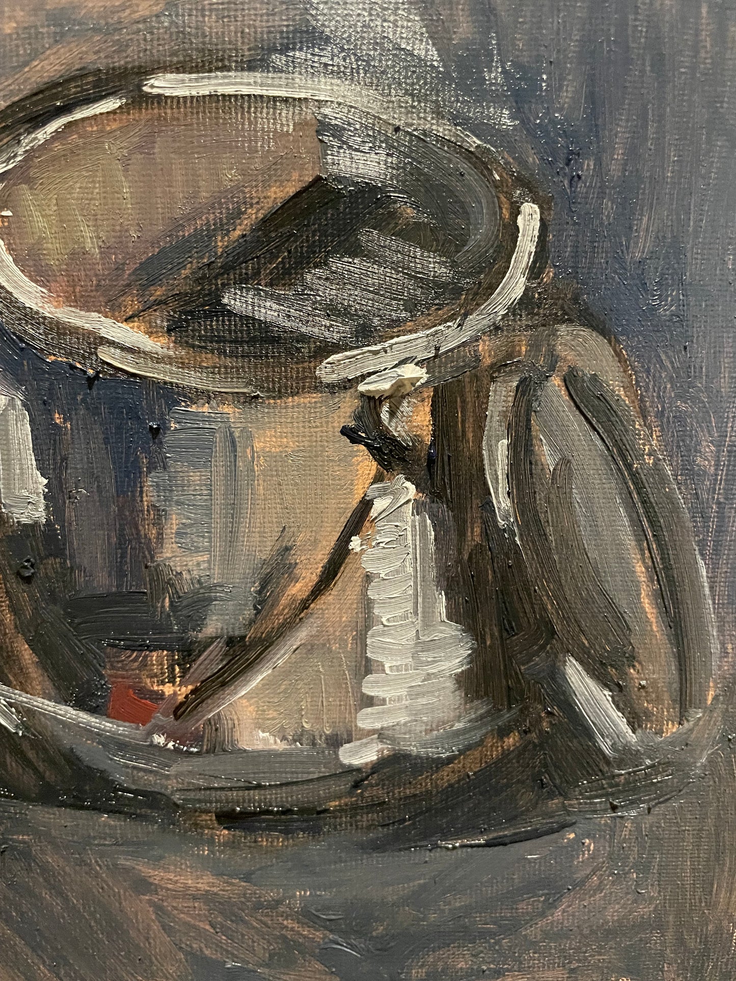 Paint Cup and Brush, Oil on canvas panel, 8x8 inches original painting