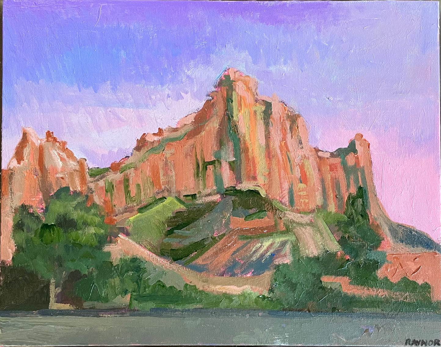 Watchman Sunset, Painting #4 of the Cathedrals of Light Series painted in Zion National Park