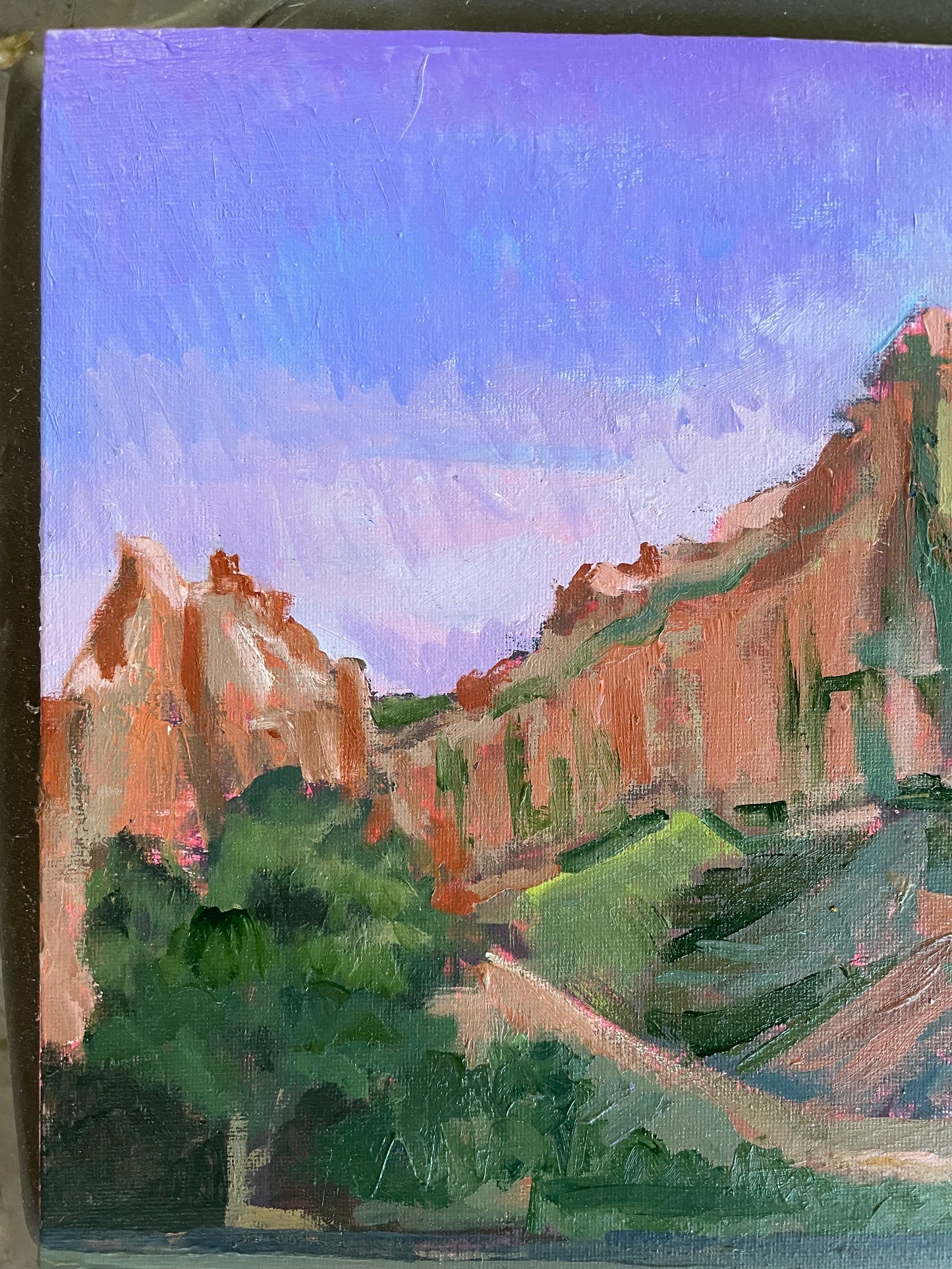 Watchman Sunset, Painting #4 of the Cathedrals of Light Series painted in Zion National Park