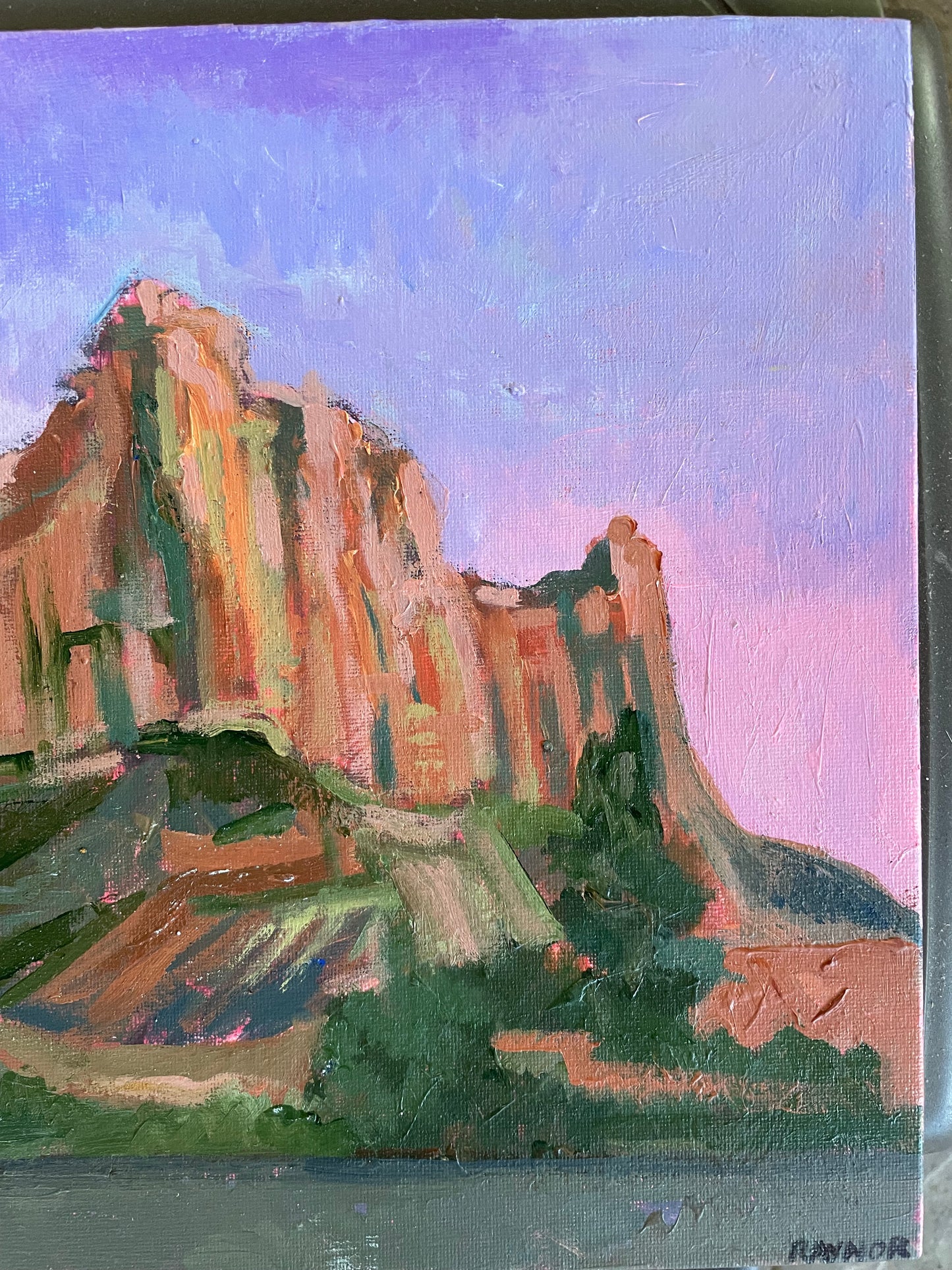 Watchman Sunset, Painting #4 of the Cathedrals of Light Series painted in Zion National Park