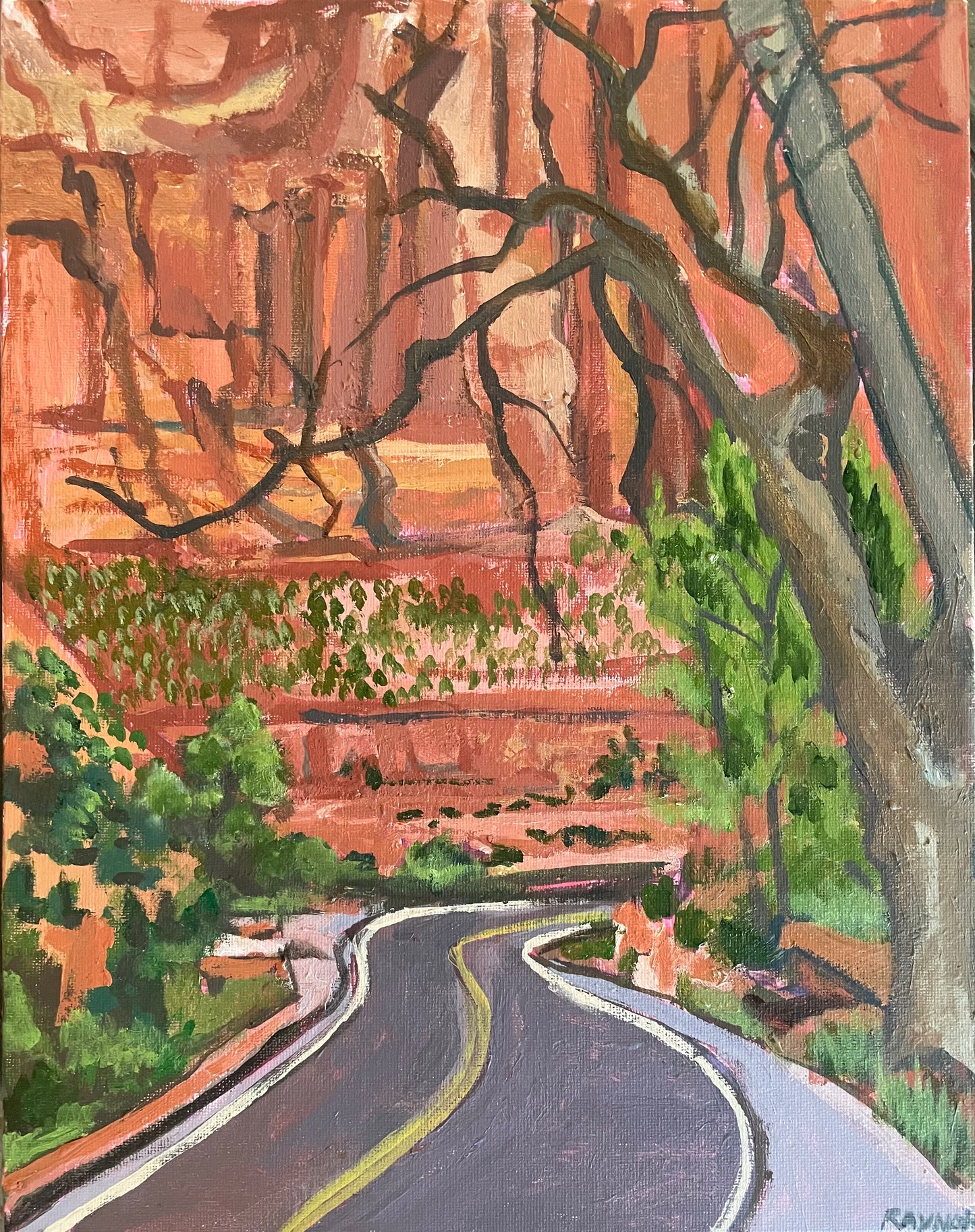 Winding Down, Painting #3 of the Cathedrals of Light Series painted in Zion National Park