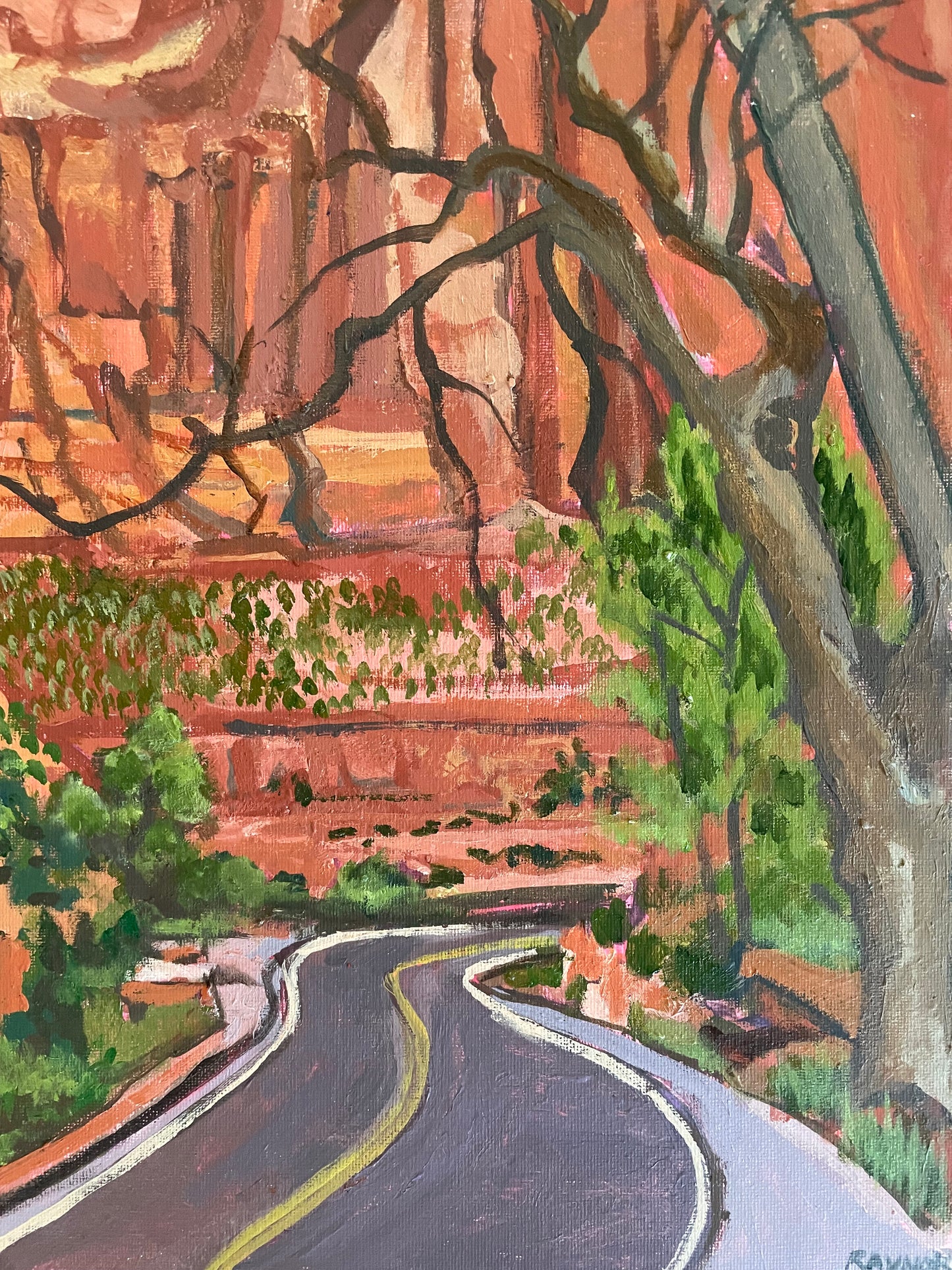 Winding Down, Painting #3 of the Cathedrals of Light Series painted in Zion National Park