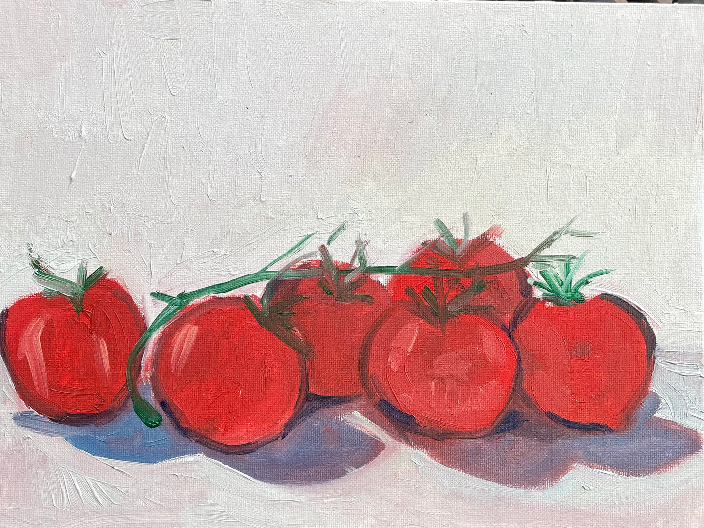 Row of Tomatoes, Oil on canvas panel, #13 of 100 Paintings in 100 Days