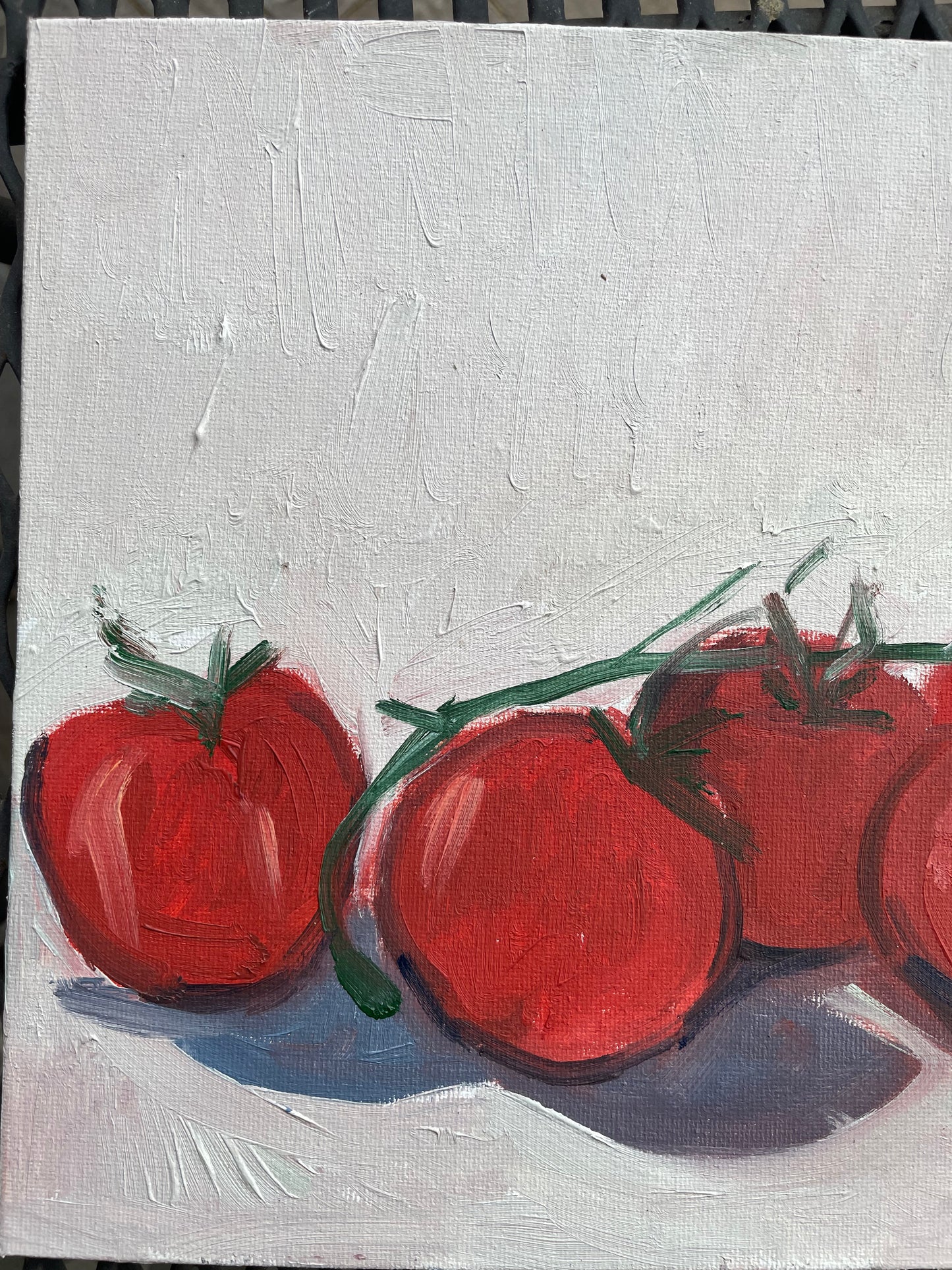 Row of Tomatoes, Oil on canvas panel, #13 of 100 Paintings in 100 Days