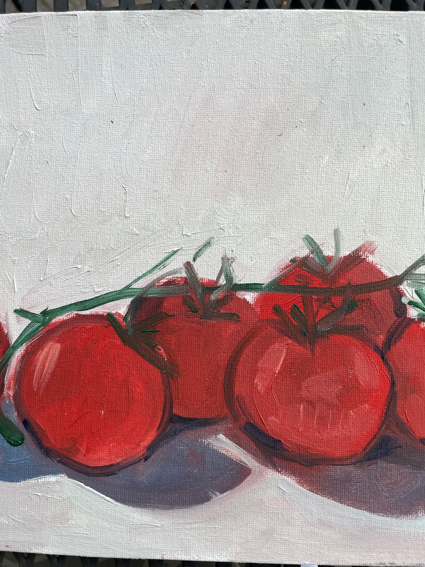 Row of Tomatoes, Oil on canvas panel, #13 of 100 Paintings in 100 Days