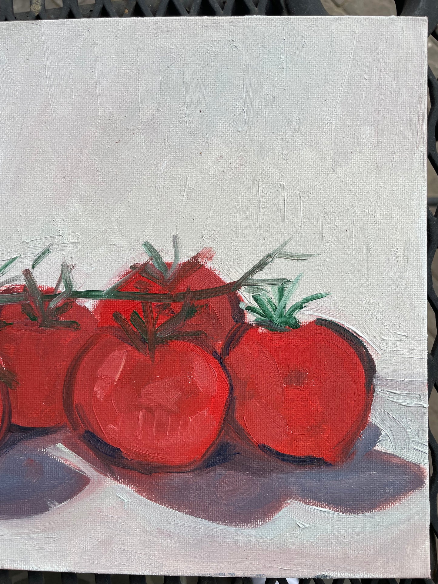 Row of Tomatoes, Oil on canvas panel, #13 of 100 Paintings in 100 Days