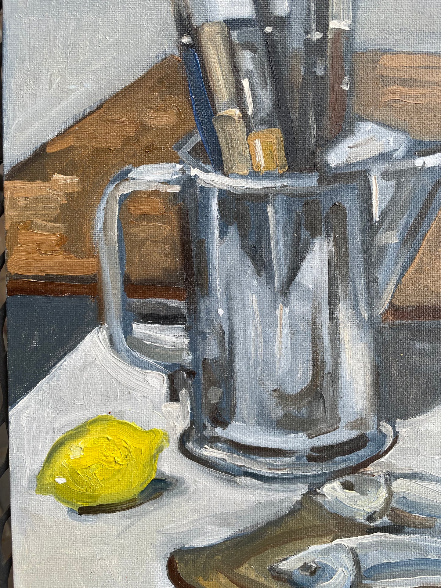 Pewtar Brush Holder, Oil on canvas panel, #1 of the Life in the Studio series