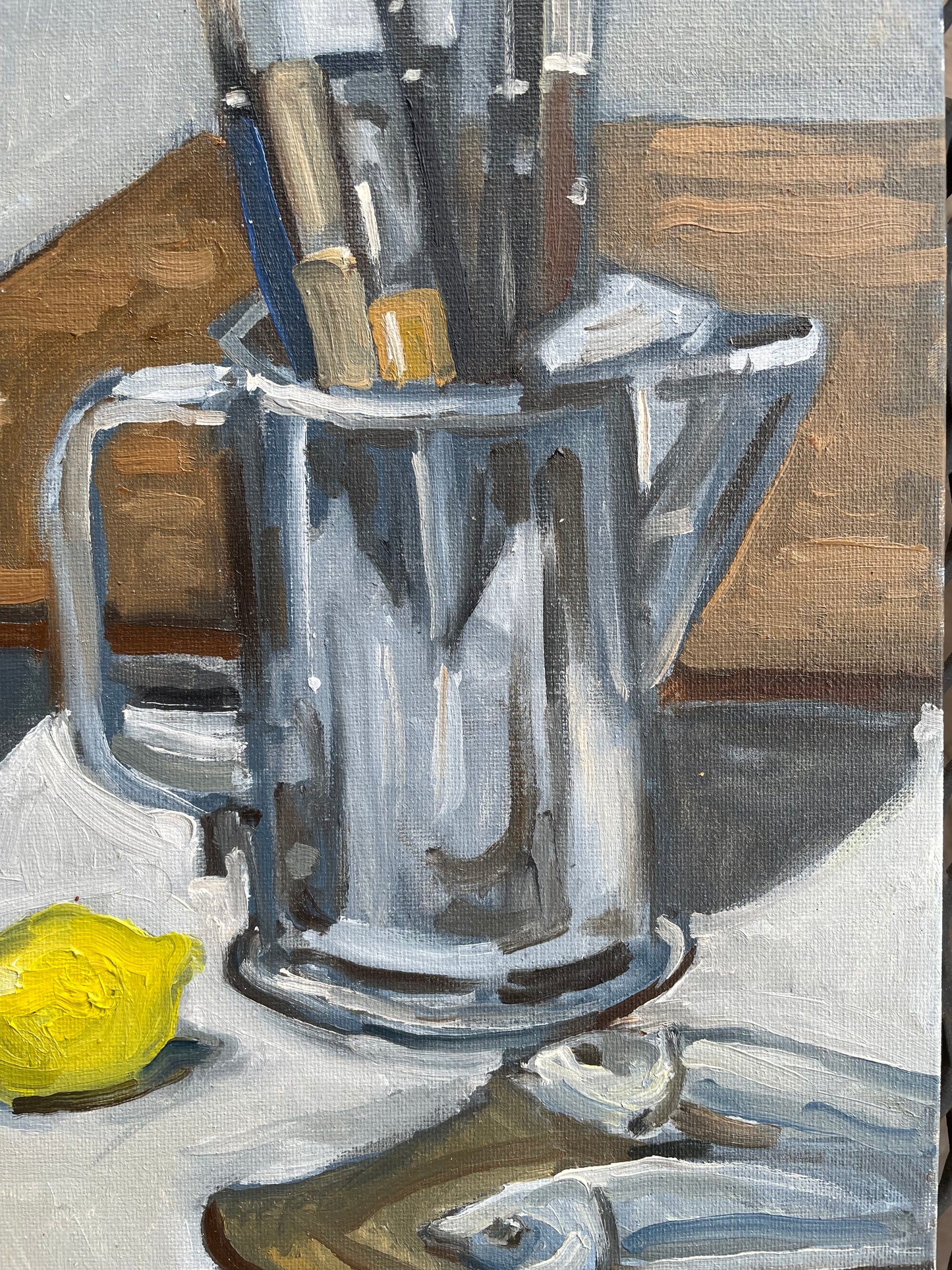Pewtar Brush Holder, Oil on canvas panel, #1 of the Life in the Studio series