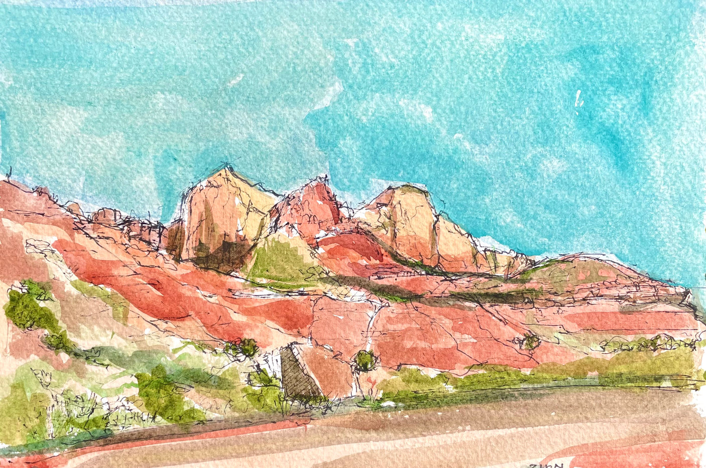 Checkerboard Pass, Original Watercolor, 6 x 9 Inches, Cathedrals of Light Series