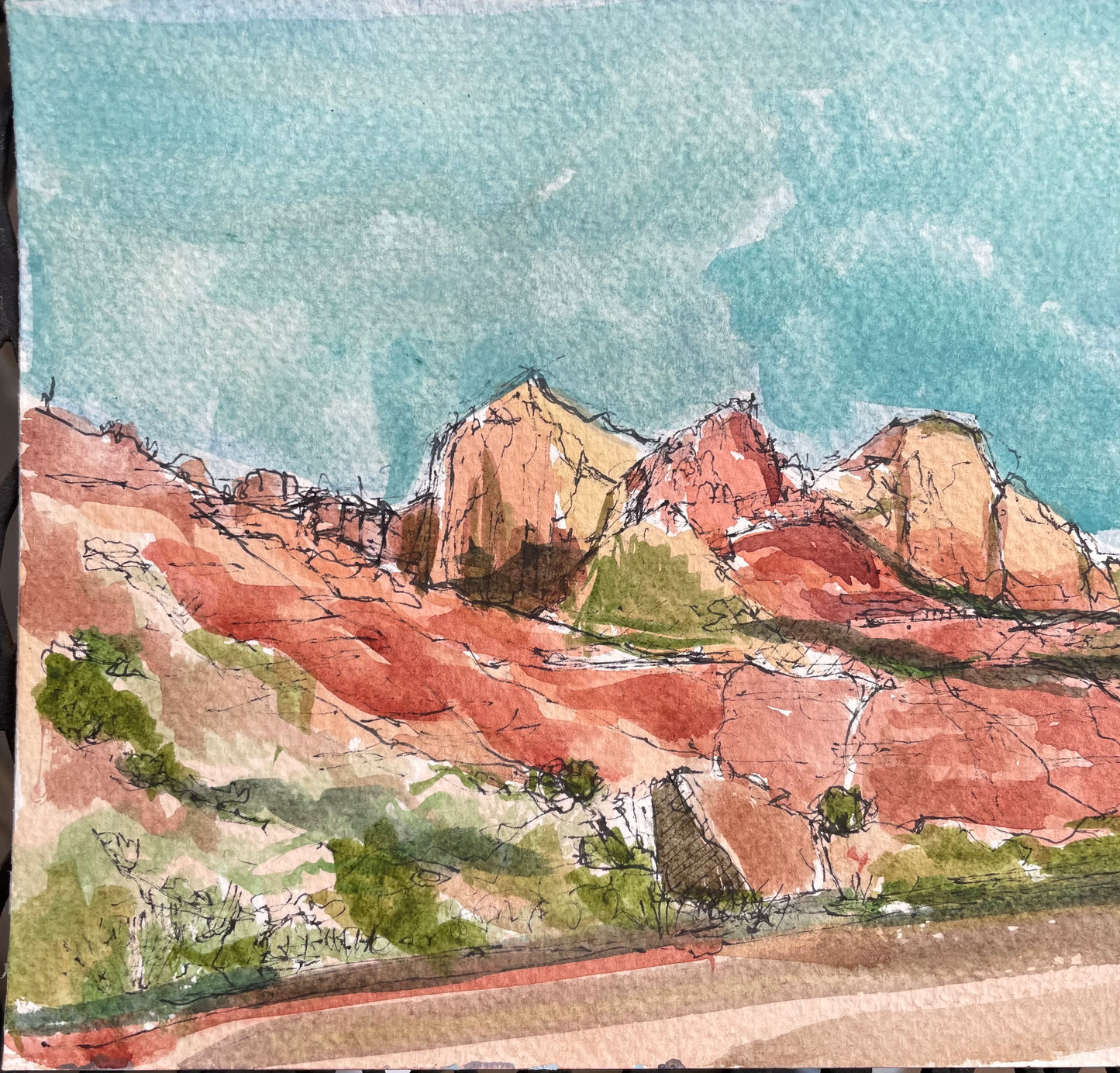 Checkerboard Pass, Original Watercolor, 6 x 9 Inches, Cathedrals of Light Series