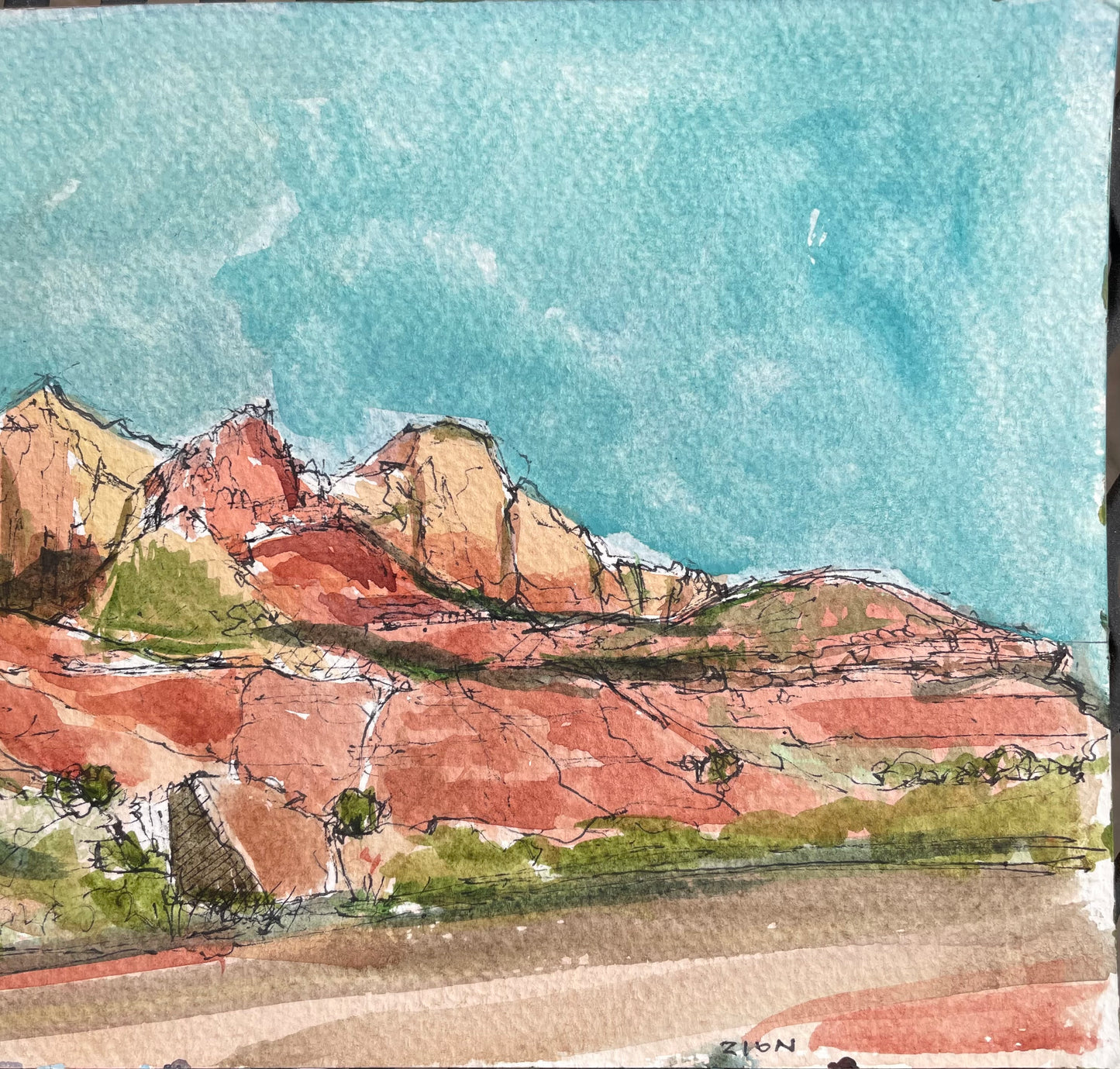 Checkerboard Pass, Original Watercolor, 6 x 9 Inches, Cathedrals of Light Series