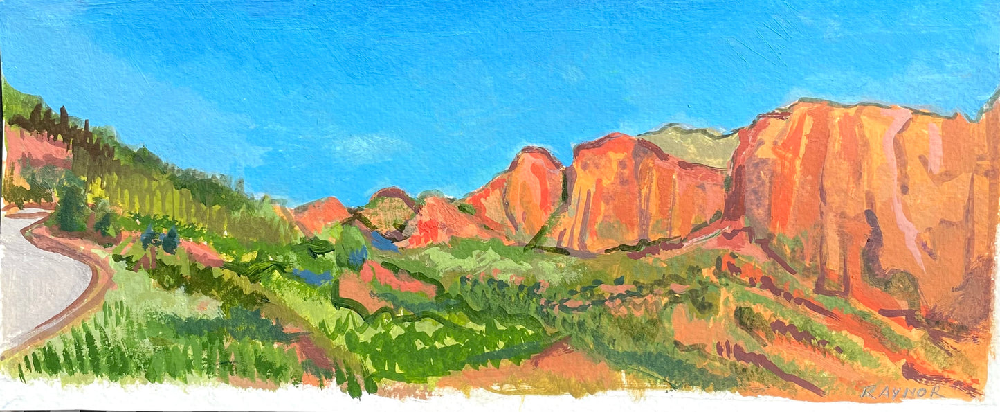 Kolob Highway, Original Gouache Painting, 4 x 10 inches, Cathedrals of Light Series