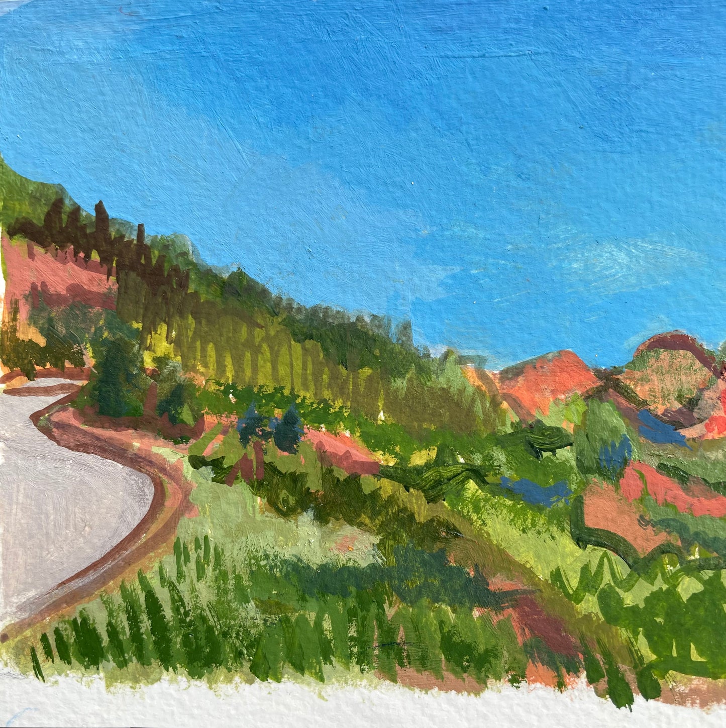 Kolob Highway, Original Gouache Painting, 4 x 10 inches, Cathedrals of Light Series