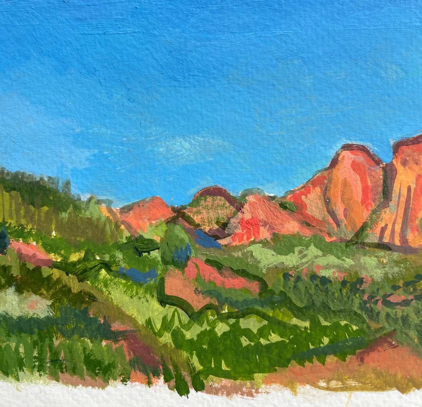 Kolob Highway, Original Gouache Painting, 4 x 10 inches, Cathedrals of Light Series