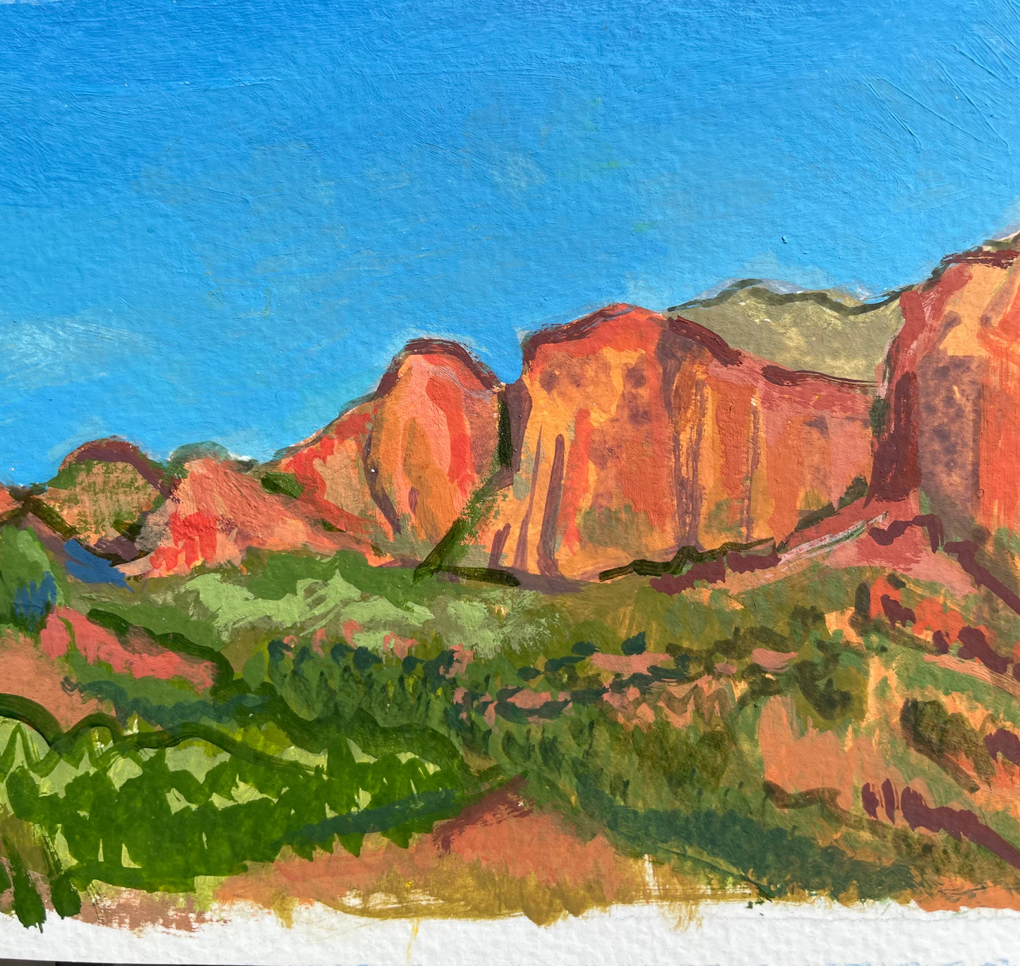 Kolob Highway, Original Gouache Painting, 4 x 10 inches, Cathedrals of Light Series