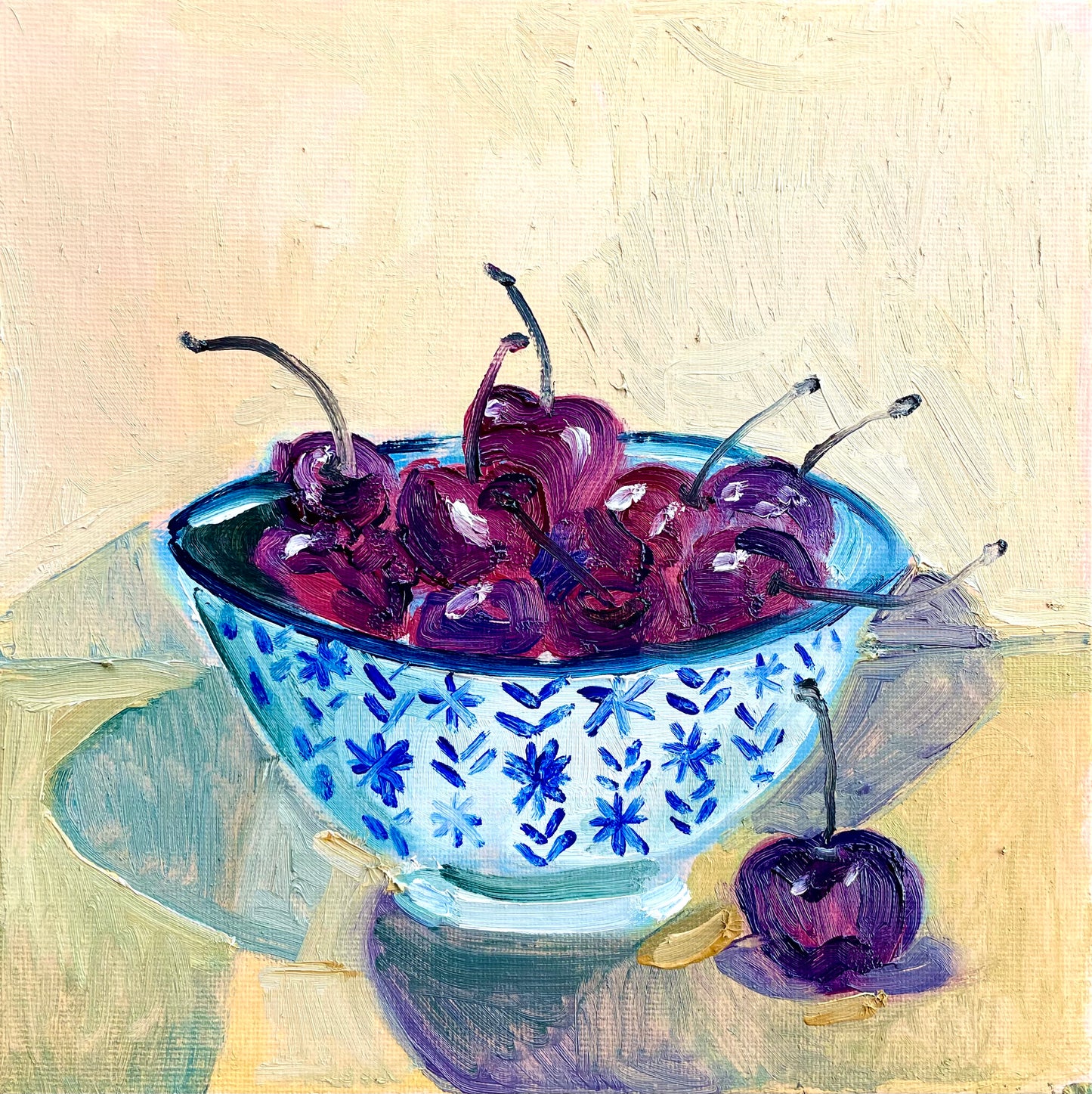 Bowl of Cherries, Oil on canvas panel, #23 of 100 Paintings in 100 Days