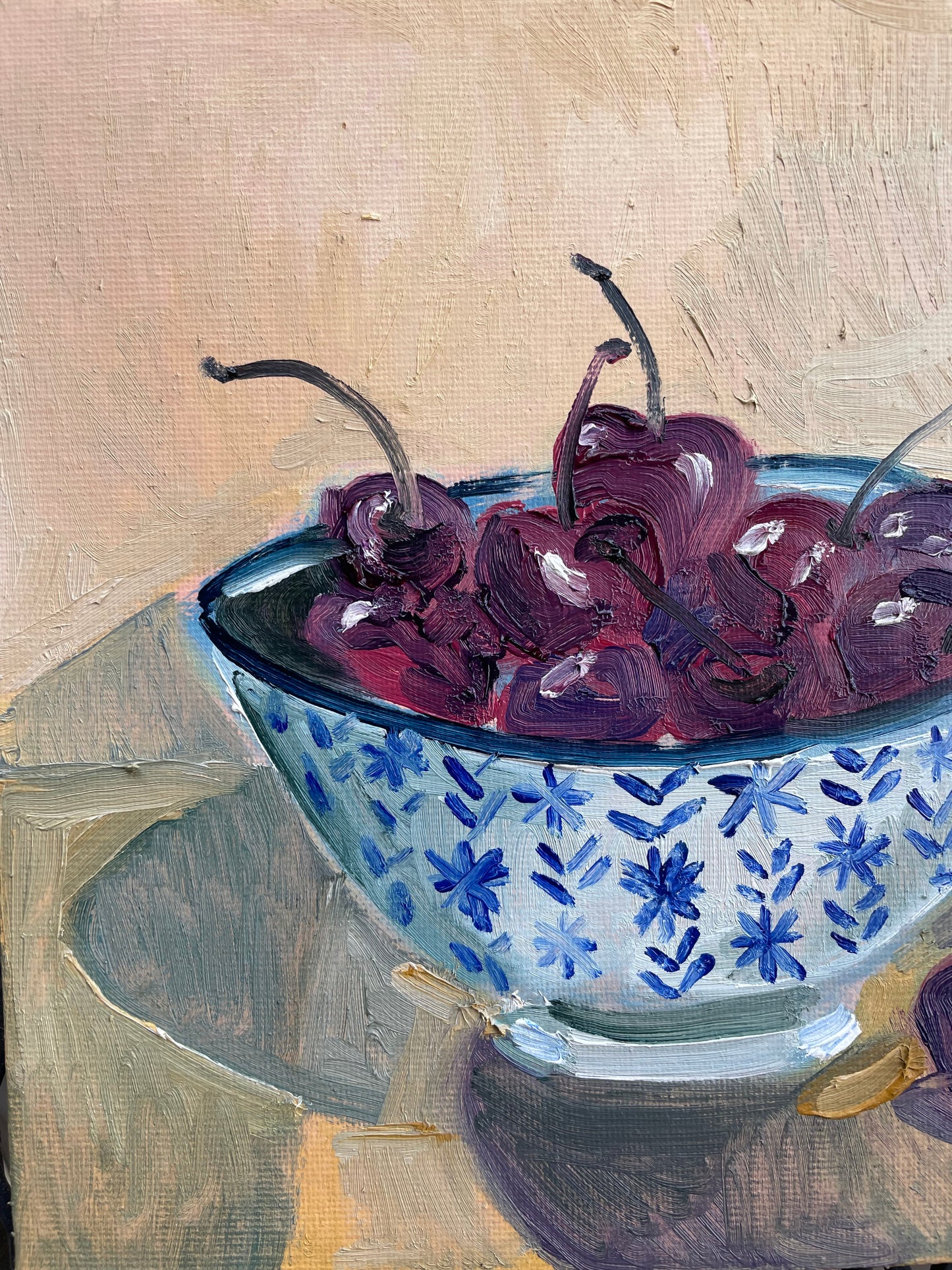 Bowl of Cherries, Oil on canvas panel, #23 of 100 Paintings in 100 Days