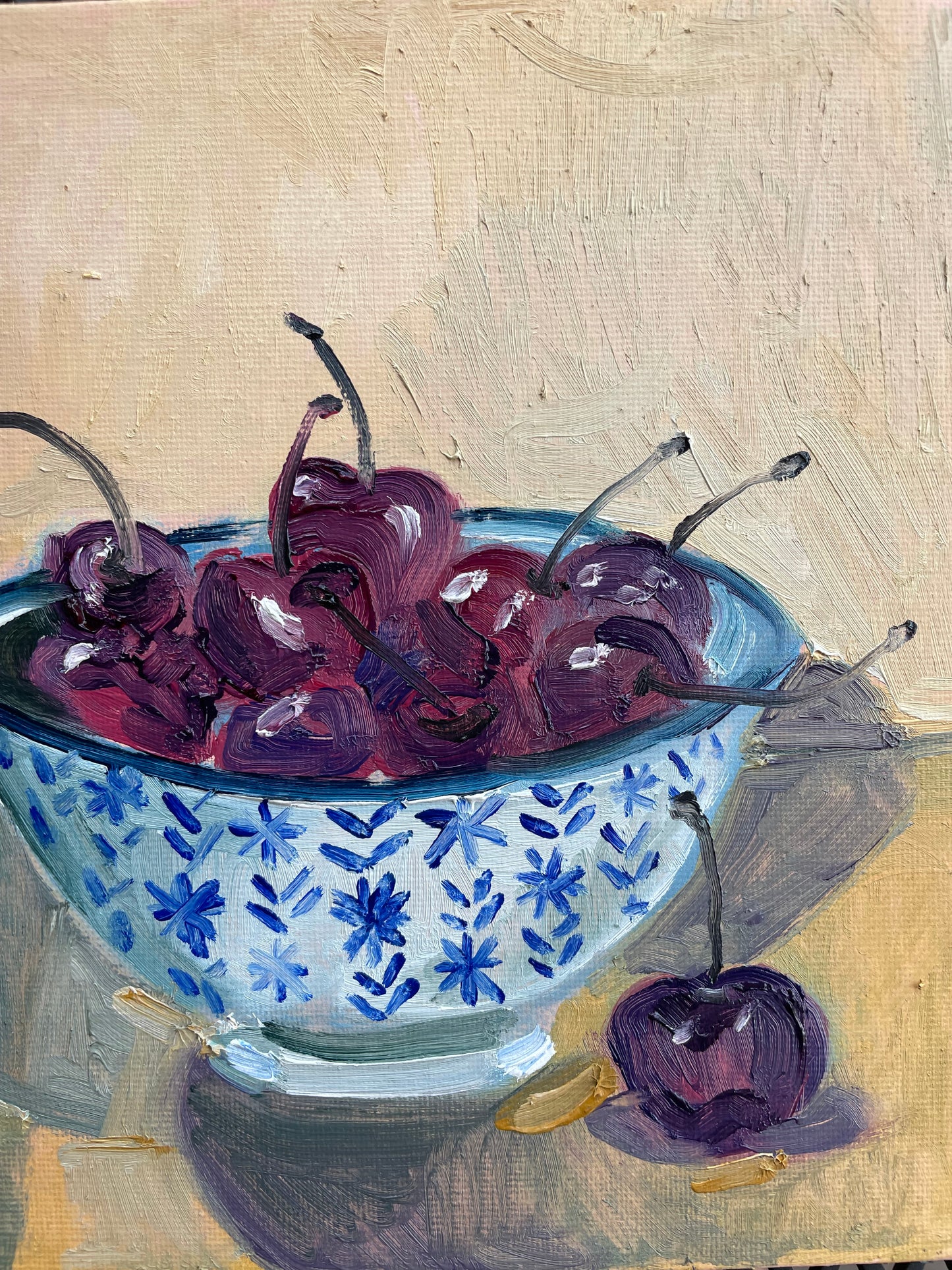 Bowl of Cherries, Oil on canvas panel, #23 of 100 Paintings in 100 Days